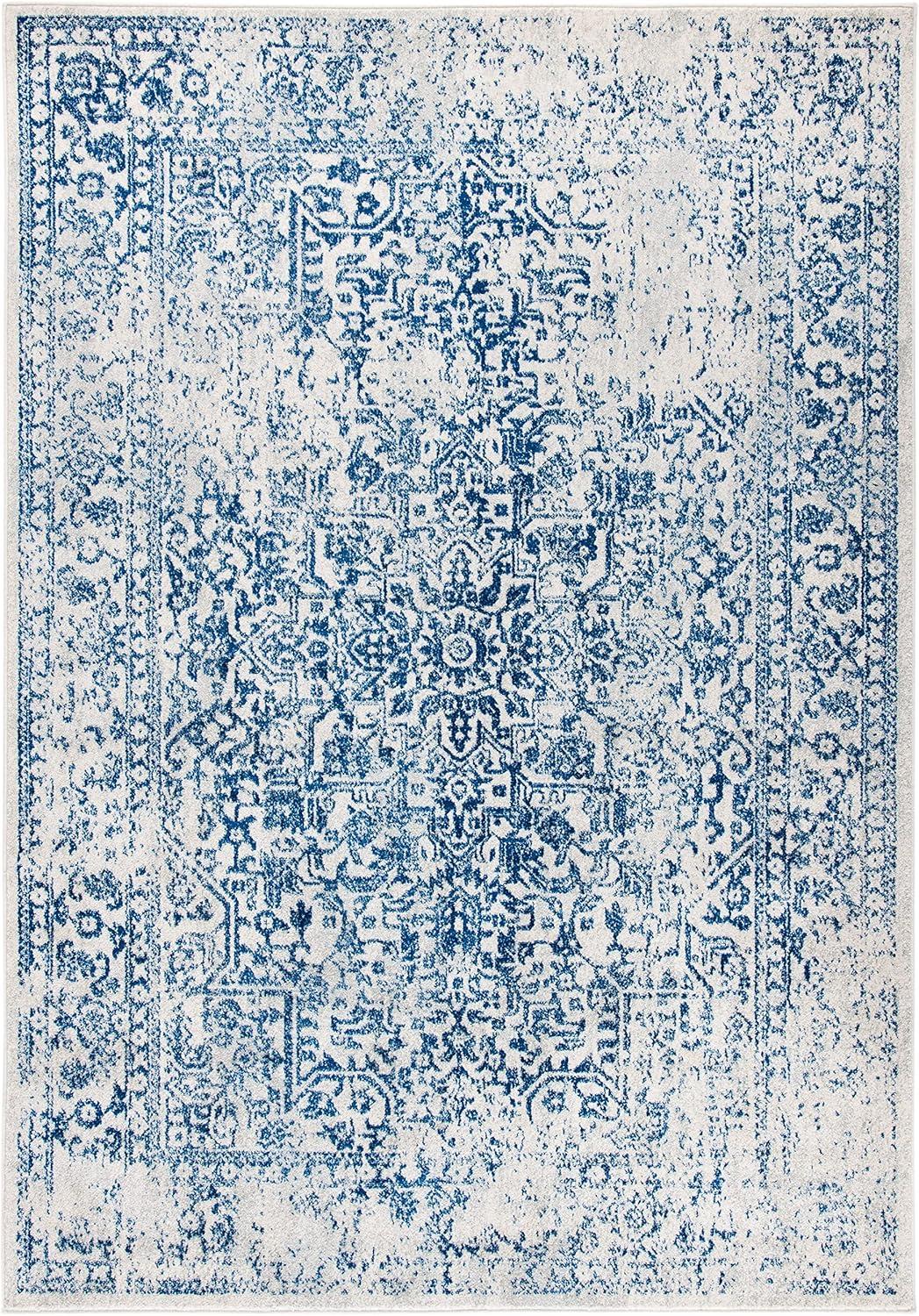 image:imageSAFAVIEH Evoke Collection Area Rug 51 x 76 Blue amp Ivory Distressed Design NonShedding amp Easy to Clean Ideal for Living Room Bedroom Dining Space EVK256CIvoryNavy