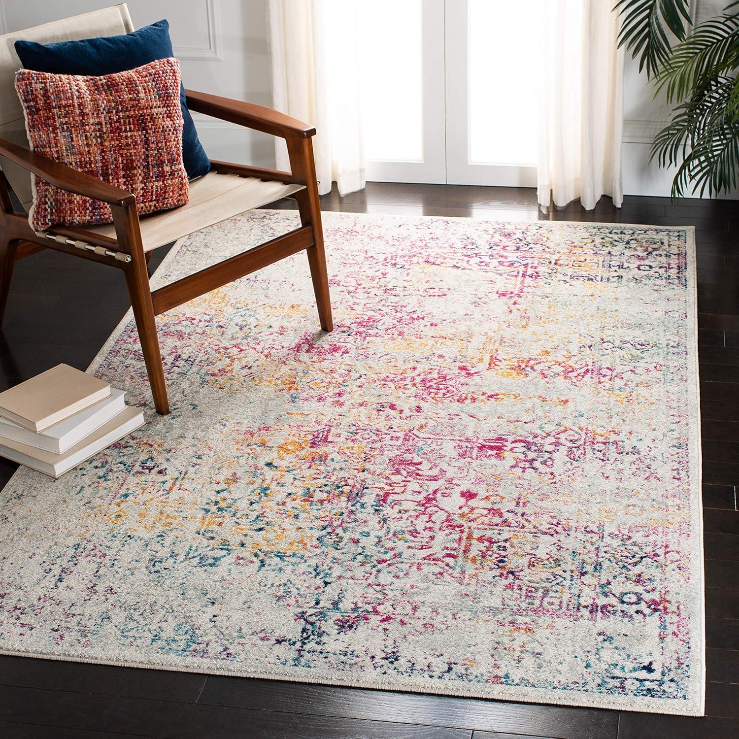 image:imageSAFAVIEH Evoke Collection Area Rug 51 x 76 Blue amp Ivory Distressed Design NonShedding amp Easy to Clean Ideal for Living Room Bedroom Dining Space EVK256CIvoryFuchsia