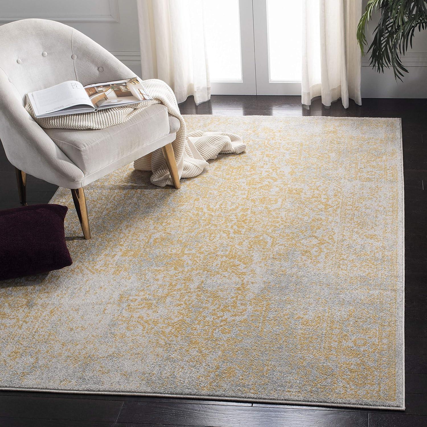 image:imageSAFAVIEH Evoke Collection Area Rug 51 x 76 Blue amp Ivory Distressed Design NonShedding amp Easy to Clean Ideal for Living Room Bedroom Dining Space EVK256CIvoryGold