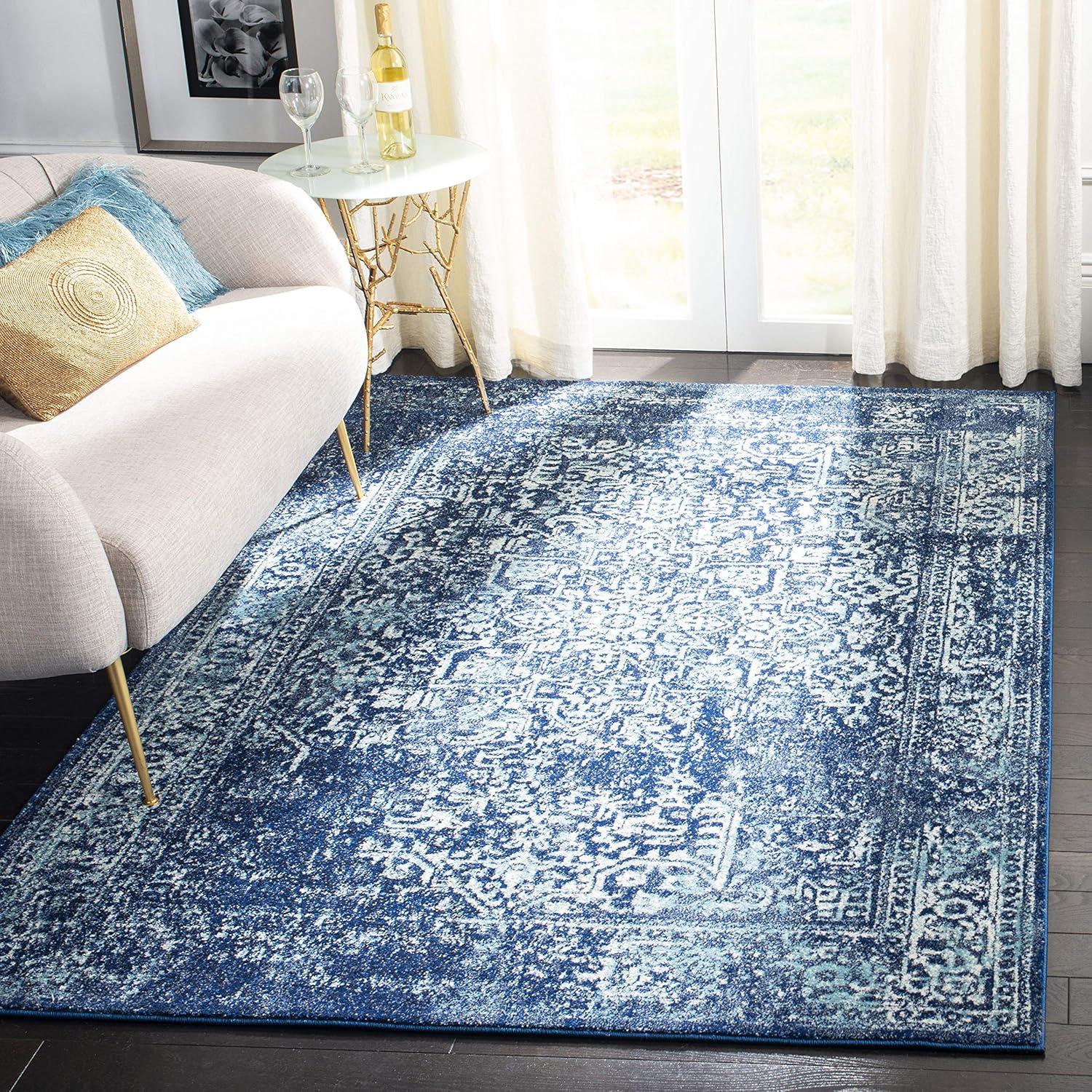 image:imageSAFAVIEH Evoke Collection Area Rug 51 x 76 Blue amp Ivory Distressed Design NonShedding amp Easy to Clean Ideal for Living Room Bedroom Dining Space EVK256CNavyIvory