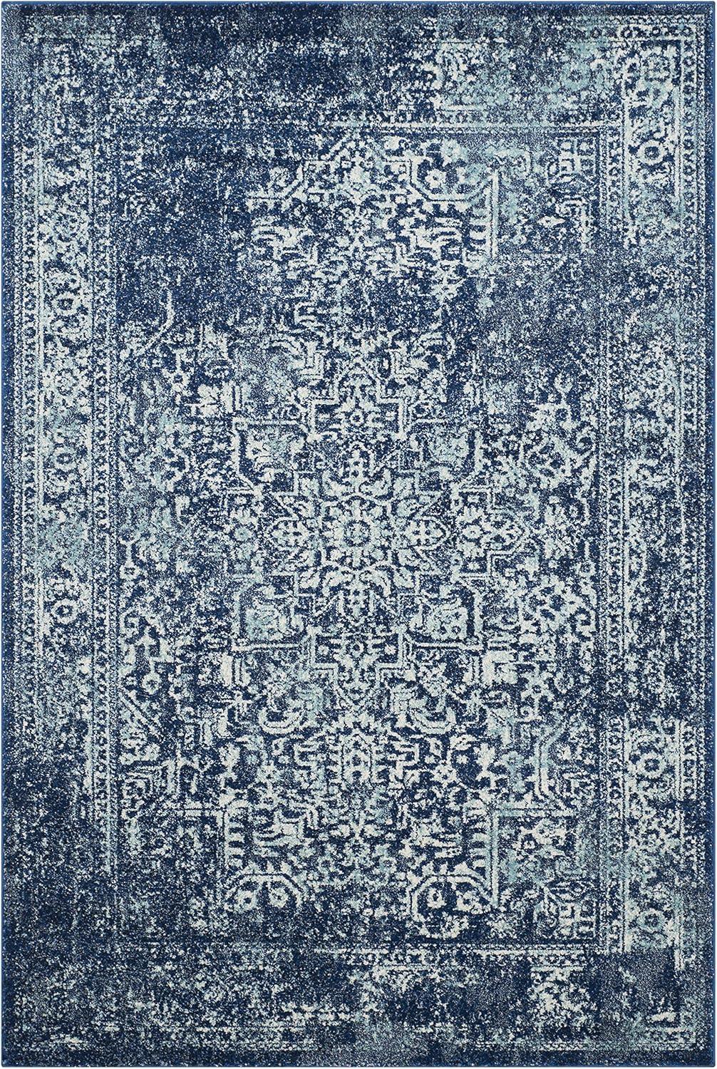 image:imageSAFAVIEH Evoke Collection Area Rug 51 x 76 Blue amp Ivory Distressed Design NonShedding amp Easy to Clean Ideal for Living Room Bedroom Dining Space EVK256CNavyIvory