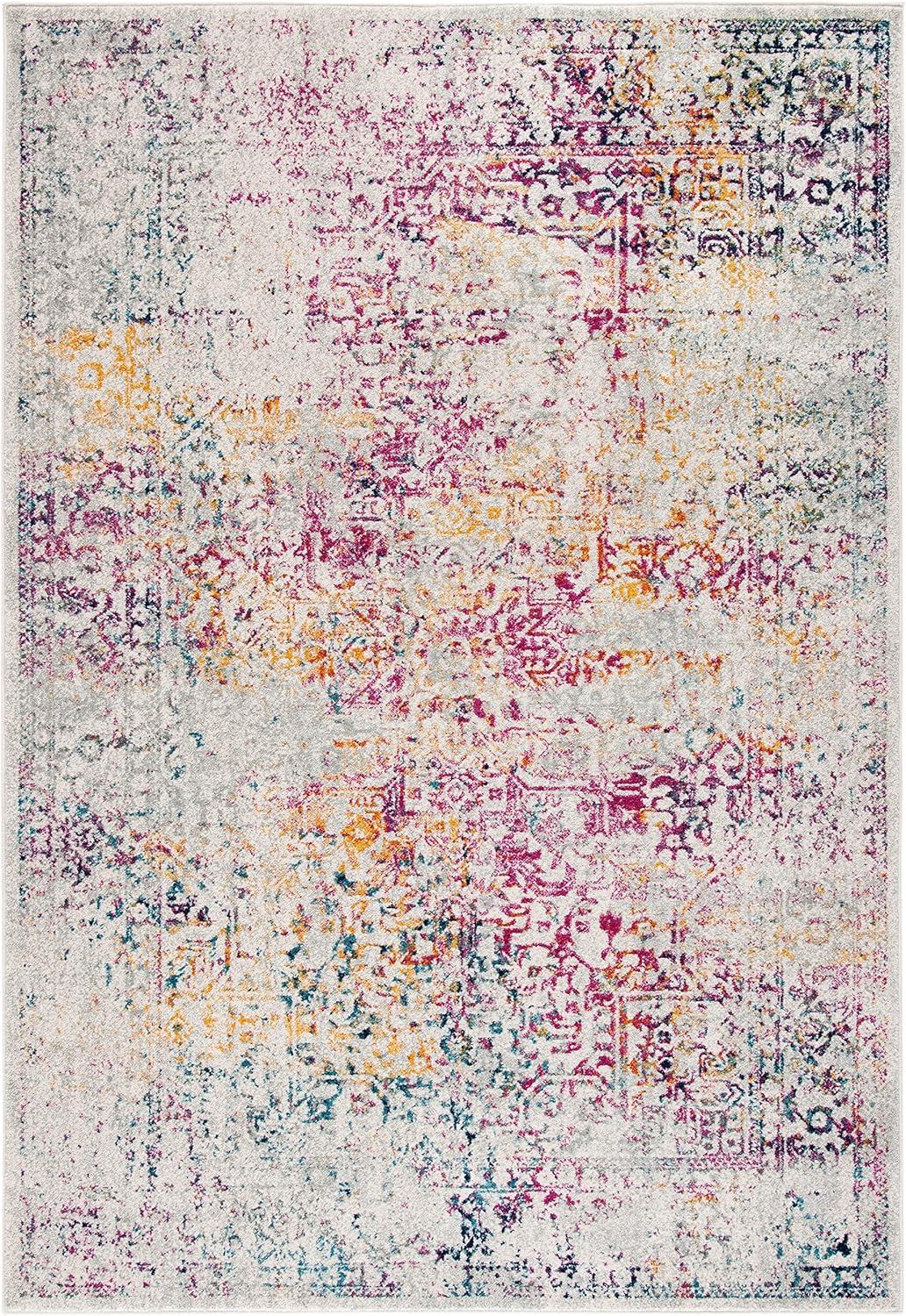 image:imageSAFAVIEH Evoke Collection Area Rug 51 x 76 Blue amp Ivory Distressed Design NonShedding amp Easy to Clean Ideal for Living Room Bedroom Dining Space EVK256CIvoryFuchsia
