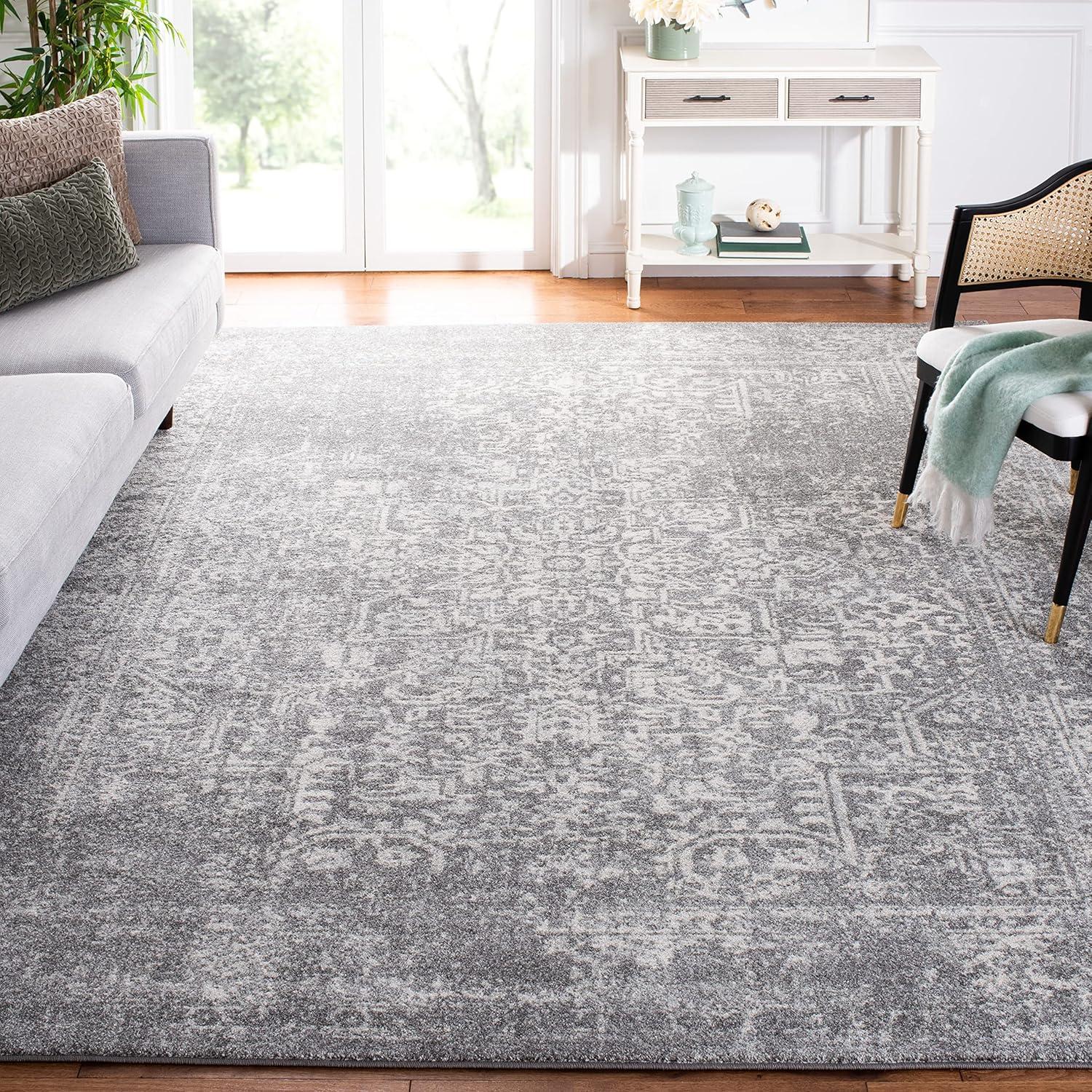 image:imageSAFAVIEH Evoke Collection Area Rug 51 x 76 Blue amp Ivory Distressed Design NonShedding amp Easy to Clean Ideal for Living Room Bedroom Dining Space EVK256CSilverIvory