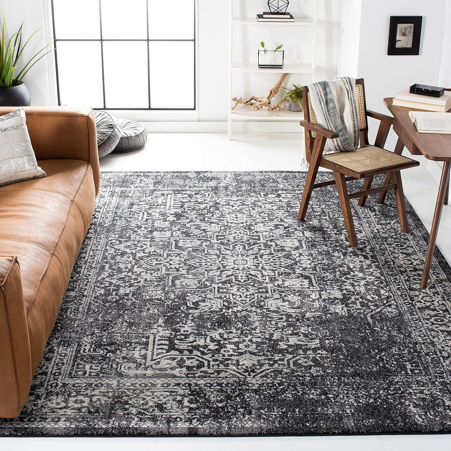 image:imageSAFAVIEH Evoke Collection Area Rug 51 x 76 Blue amp Ivory Distressed Design NonShedding amp Easy to Clean Ideal for Living Room Bedroom Dining Space EVK256CBlackGrey