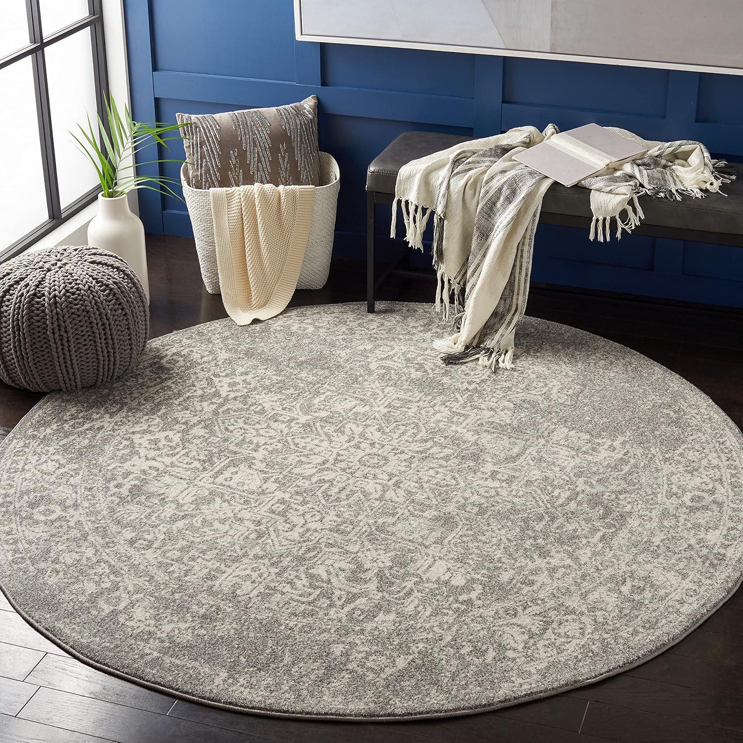 image:imageSAFAVIEH Evoke Collection Area Rug 51 x 76 Blue amp Ivory Distressed Design NonShedding amp Easy to Clean Ideal for Living Room Bedroom Dining Space EVK256CSilverIvory
