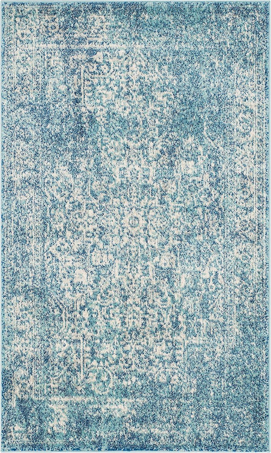 image:imageSAFAVIEH Evoke Collection Area Rug 51 x 76 Blue amp Ivory Distressed Design NonShedding amp Easy to Clean Ideal for Living Room Bedroom Dining Space EVK256CBlueIvory