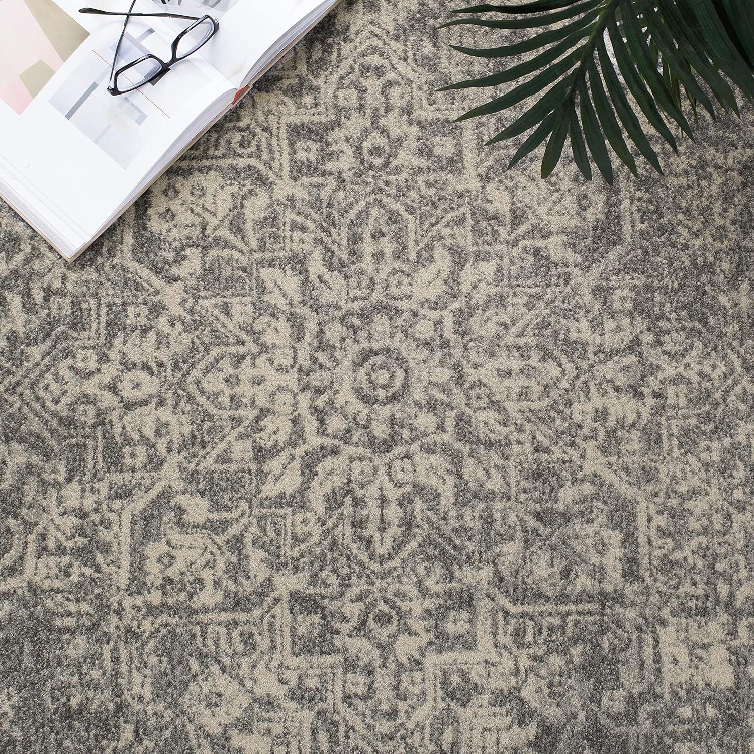 image:imageSAFAVIEH Evoke Collection Area Rug 51 x 76 Blue amp Ivory Distressed Design NonShedding amp Easy to Clean Ideal for Living Room Bedroom Dining Space EVK256CSilverIvory
