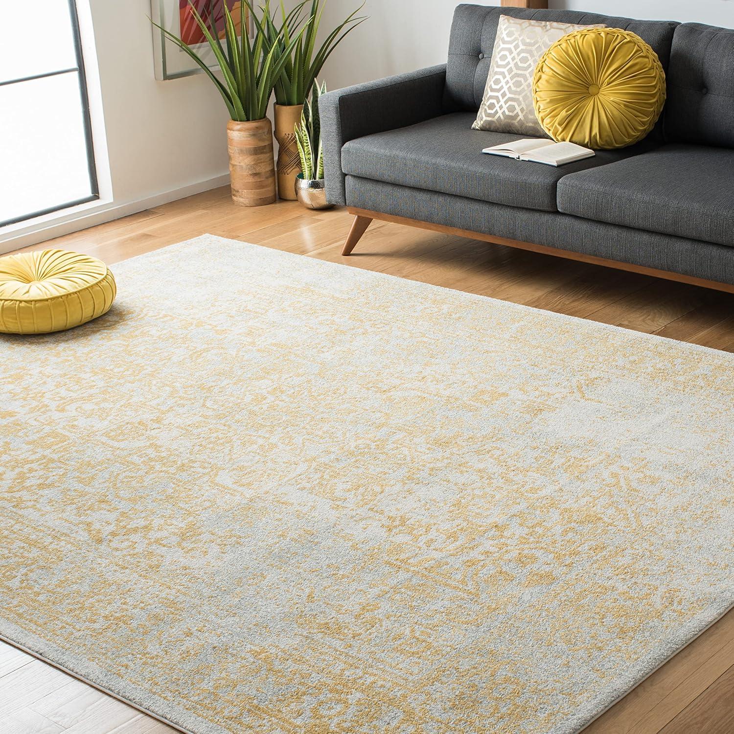 image:imageSAFAVIEH Evoke Collection Area Rug 51 x 76 Blue amp Ivory Distressed Design NonShedding amp Easy to Clean Ideal for Living Room Bedroom Dining Space EVK256CIvoryGold