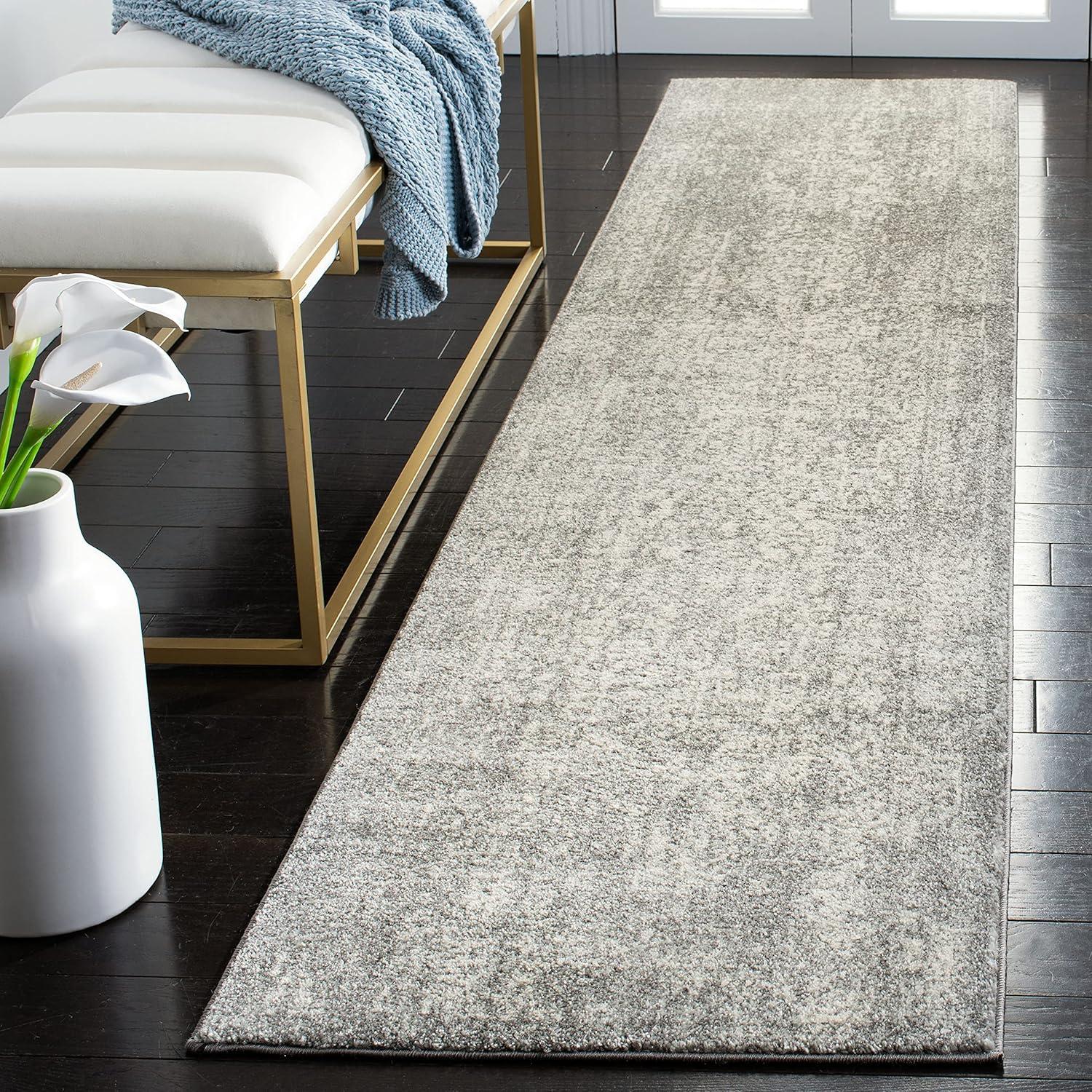 image:imageSAFAVIEH Evoke Collection Area Rug 51 x 76 Blue amp Ivory Distressed Design NonShedding amp Easy to Clean Ideal for Living Room Bedroom Dining Space EVK256CSilverIvory