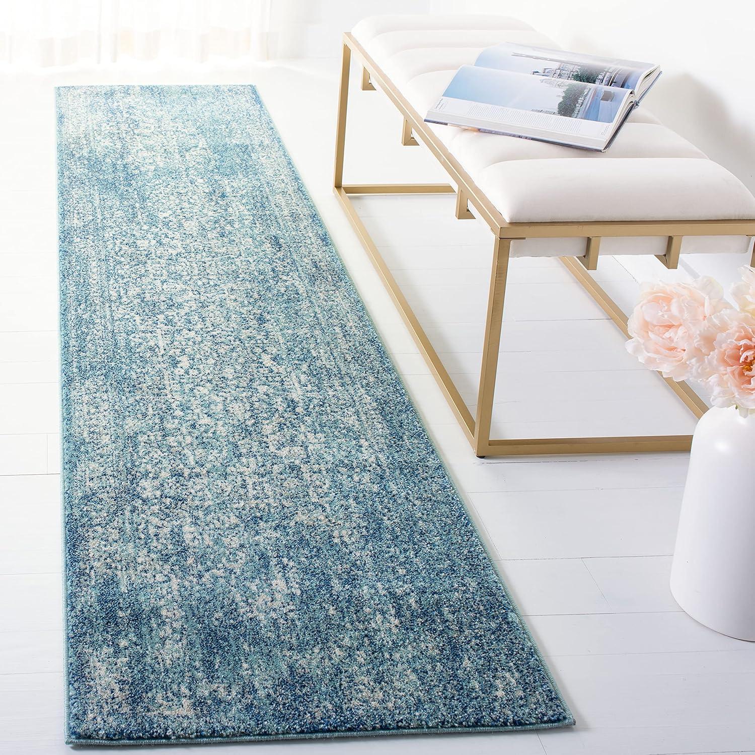 image:imageSAFAVIEH Evoke Collection Area Rug 51 x 76 Blue amp Ivory Distressed Design NonShedding amp Easy to Clean Ideal for Living Room Bedroom Dining Space EVK256CBlueIvory