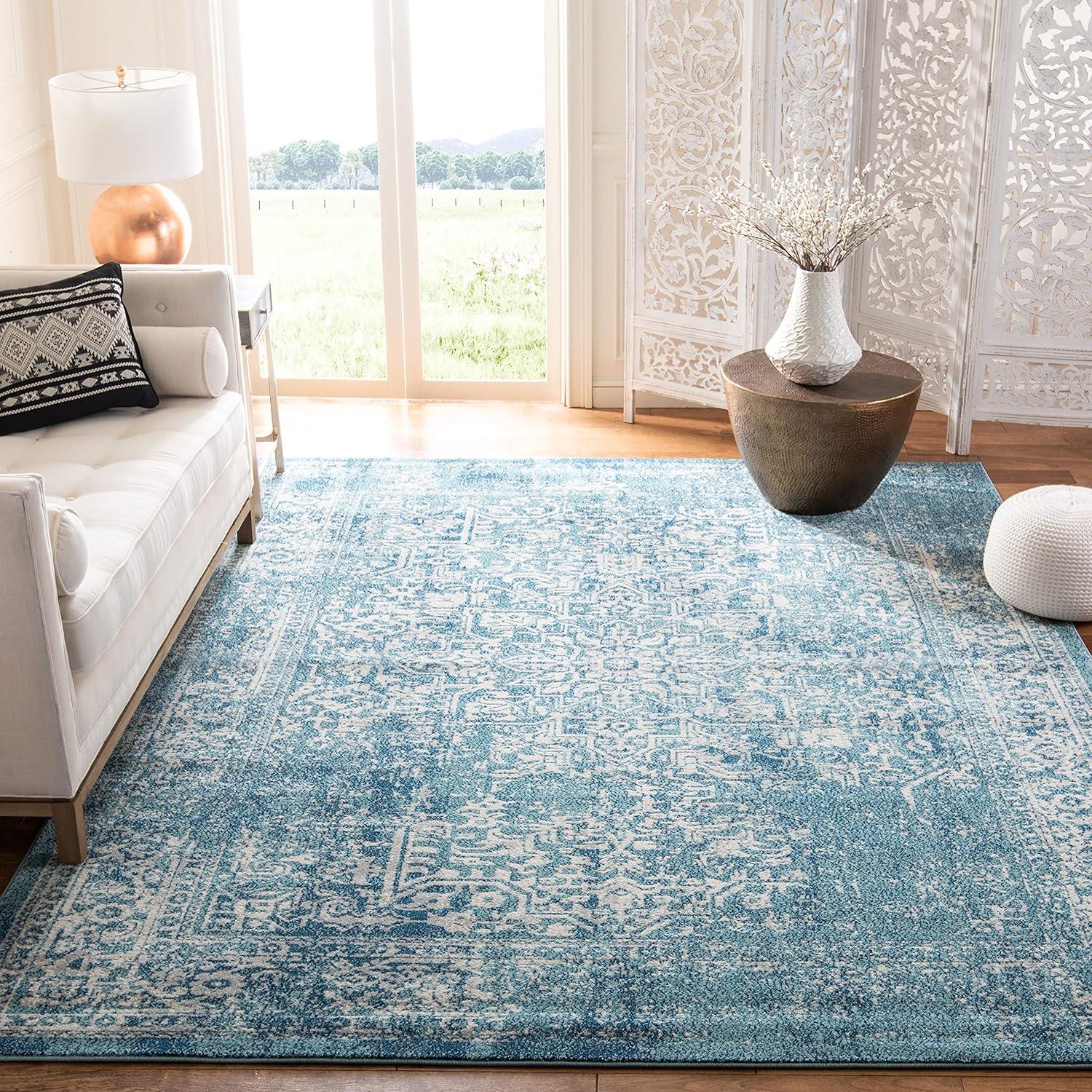 image:imageSAFAVIEH Evoke Collection Area Rug 51 x 76 Blue amp Ivory Distressed Design NonShedding amp Easy to Clean Ideal for Living Room Bedroom Dining Space EVK256CBlueIvory