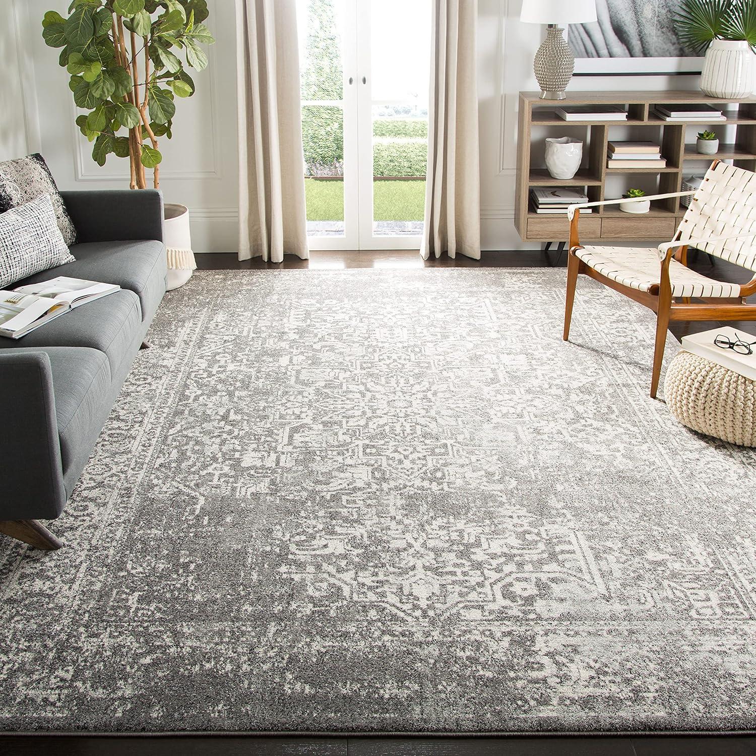 image:imageSAFAVIEH Evoke Collection Area Rug 51 x 76 Blue amp Ivory Distressed Design NonShedding amp Easy to Clean Ideal for Living Room Bedroom Dining Space EVK256CGreyIvory