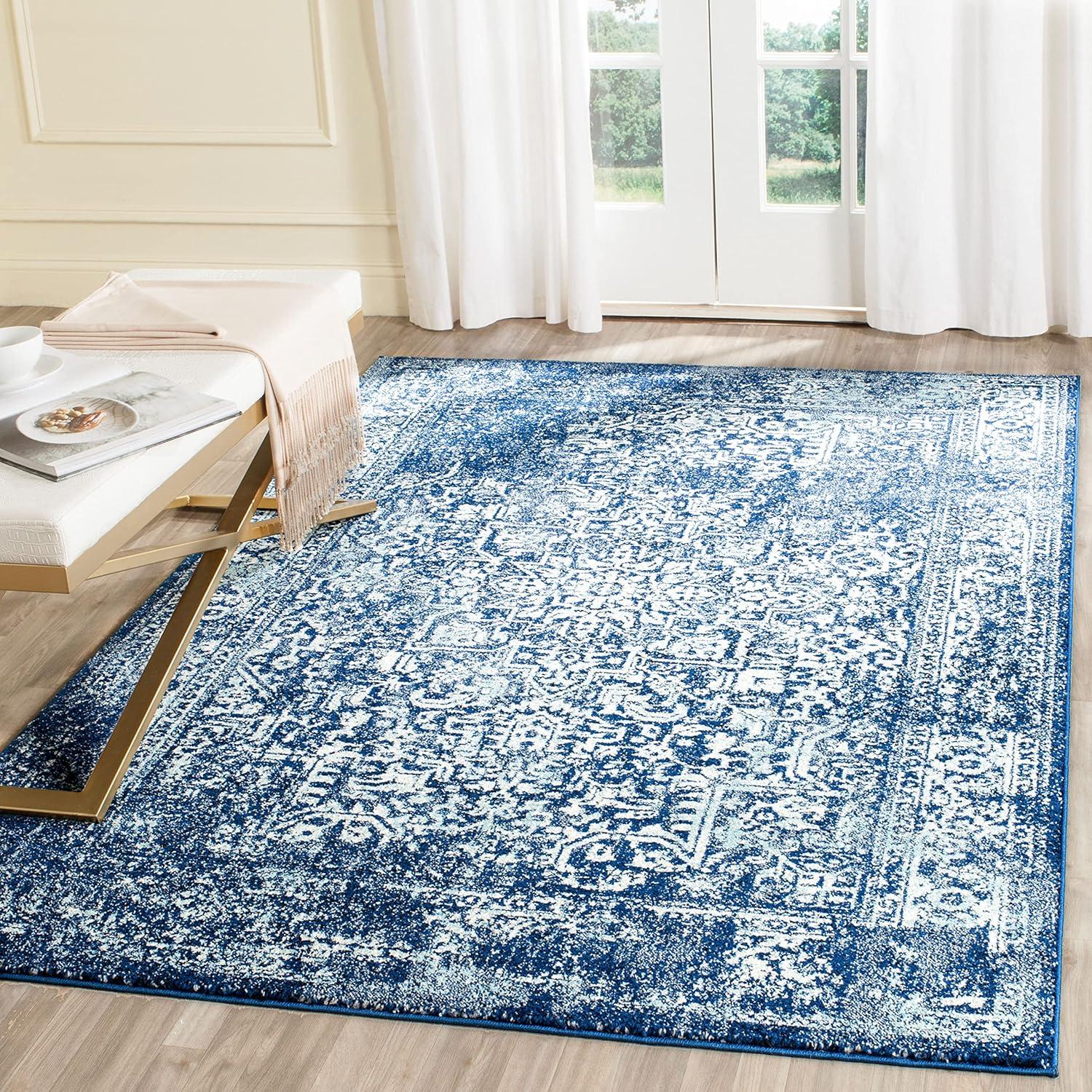 image:imageSAFAVIEH Evoke Collection Area Rug 51 x 76 Blue amp Ivory Distressed Design NonShedding amp Easy to Clean Ideal for Living Room Bedroom Dining Space EVK256CNavyIvory