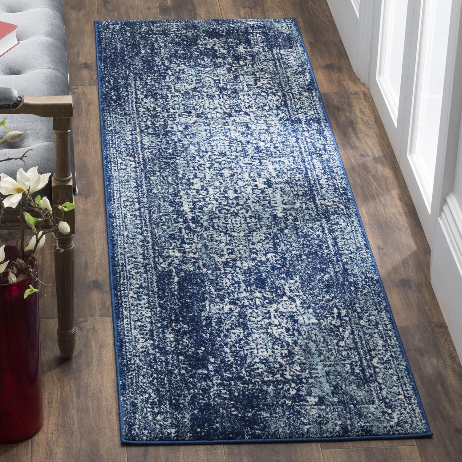 image:imageSAFAVIEH Evoke Collection Area Rug 51 x 76 Blue amp Ivory Distressed Design NonShedding amp Easy to Clean Ideal for Living Room Bedroom Dining Space EVK256CNavyIvory