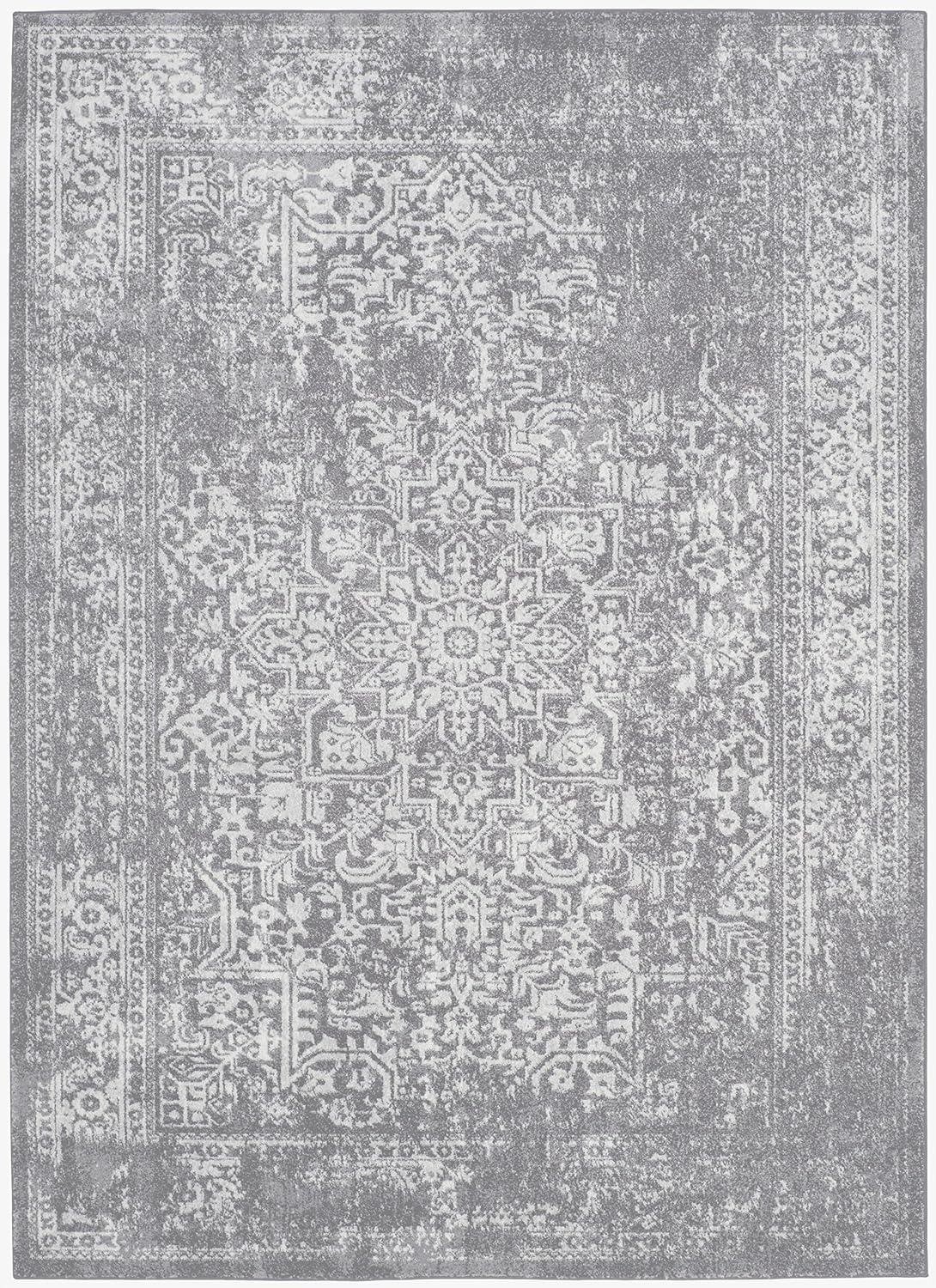 image:imageSAFAVIEH Evoke Collection Area Rug 51 x 76 Blue amp Ivory Distressed Design NonShedding amp Easy to Clean Ideal for Living Room Bedroom Dining Space EVK256CSilverIvory
