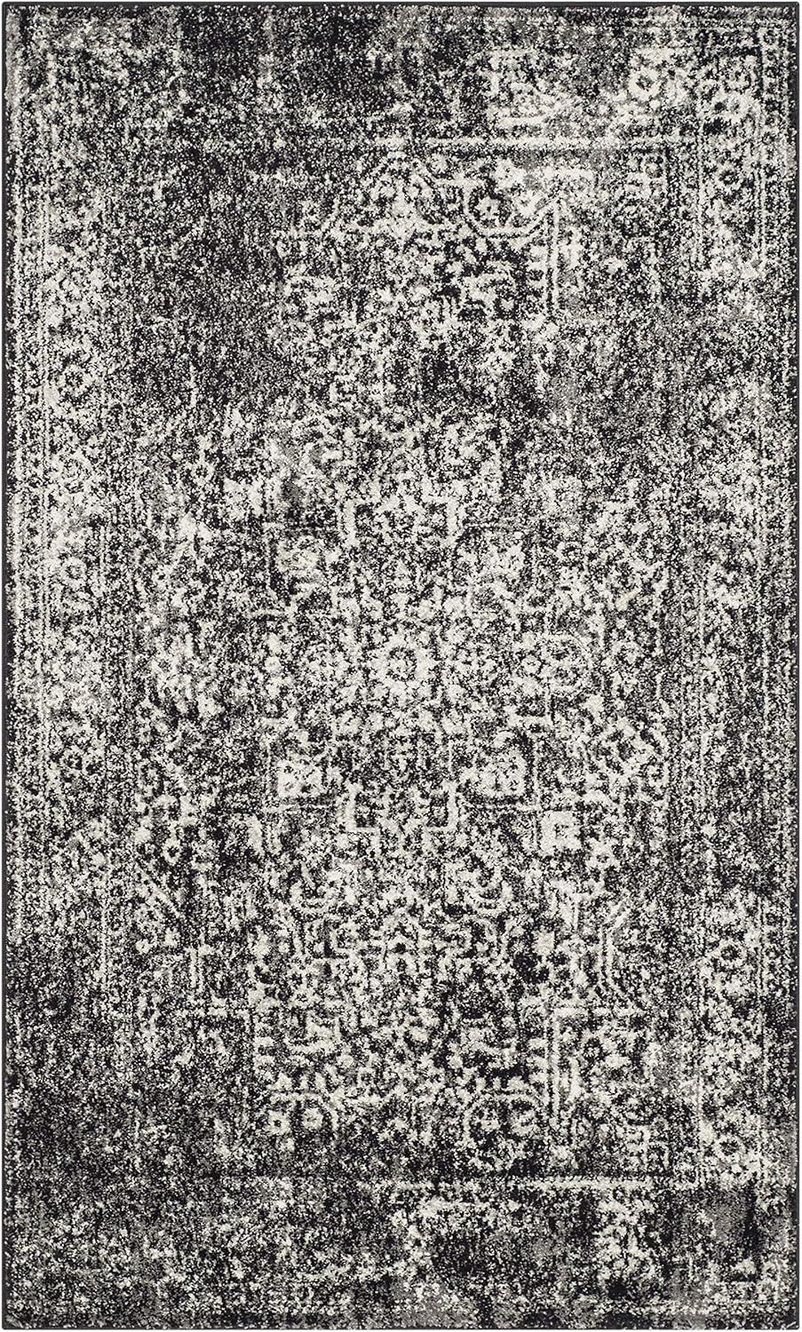 image:imageSAFAVIEH Evoke Collection Area Rug 51 x 76 Blue amp Ivory Distressed Design NonShedding amp Easy to Clean Ideal for Living Room Bedroom Dining Space EVK256CBlackGrey