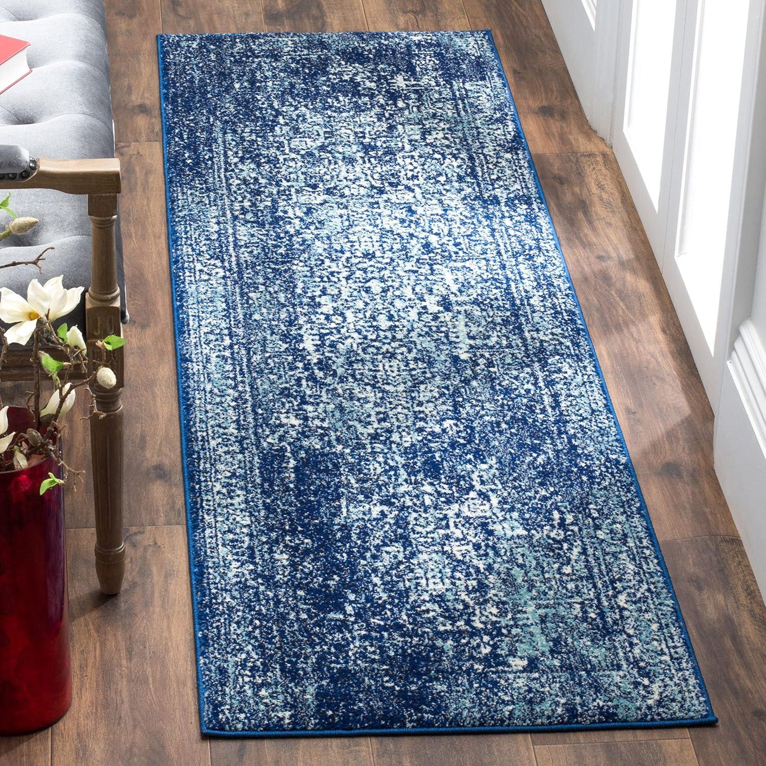 image:imageSAFAVIEH Evoke Collection Area Rug 51 x 76 Blue amp Ivory Distressed Design NonShedding amp Easy to Clean Ideal for Living Room Bedroom Dining Space EVK256CNavyIvory