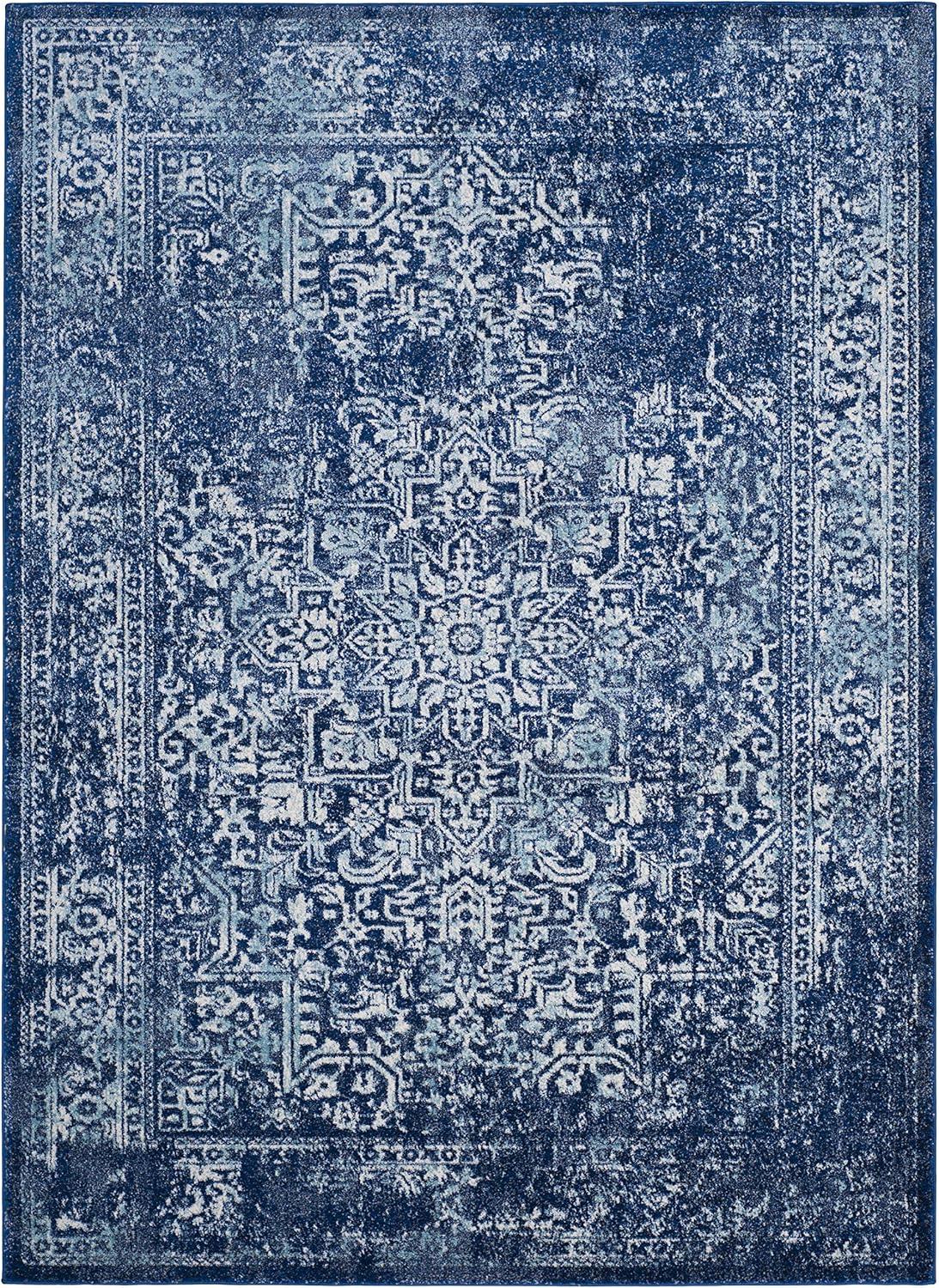 image:imageSAFAVIEH Evoke Collection Area Rug 51 x 76 Blue amp Ivory Distressed Design NonShedding amp Easy to Clean Ideal for Living Room Bedroom Dining Space EVK256CNavyIvory