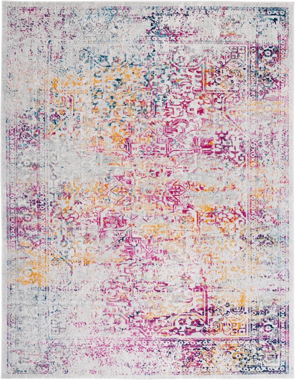 image:imageSAFAVIEH Evoke Collection Area Rug 51 x 76 Blue amp Ivory Distressed Design NonShedding amp Easy to Clean Ideal for Living Room Bedroom Dining Space EVK256CIvoryFuchsia