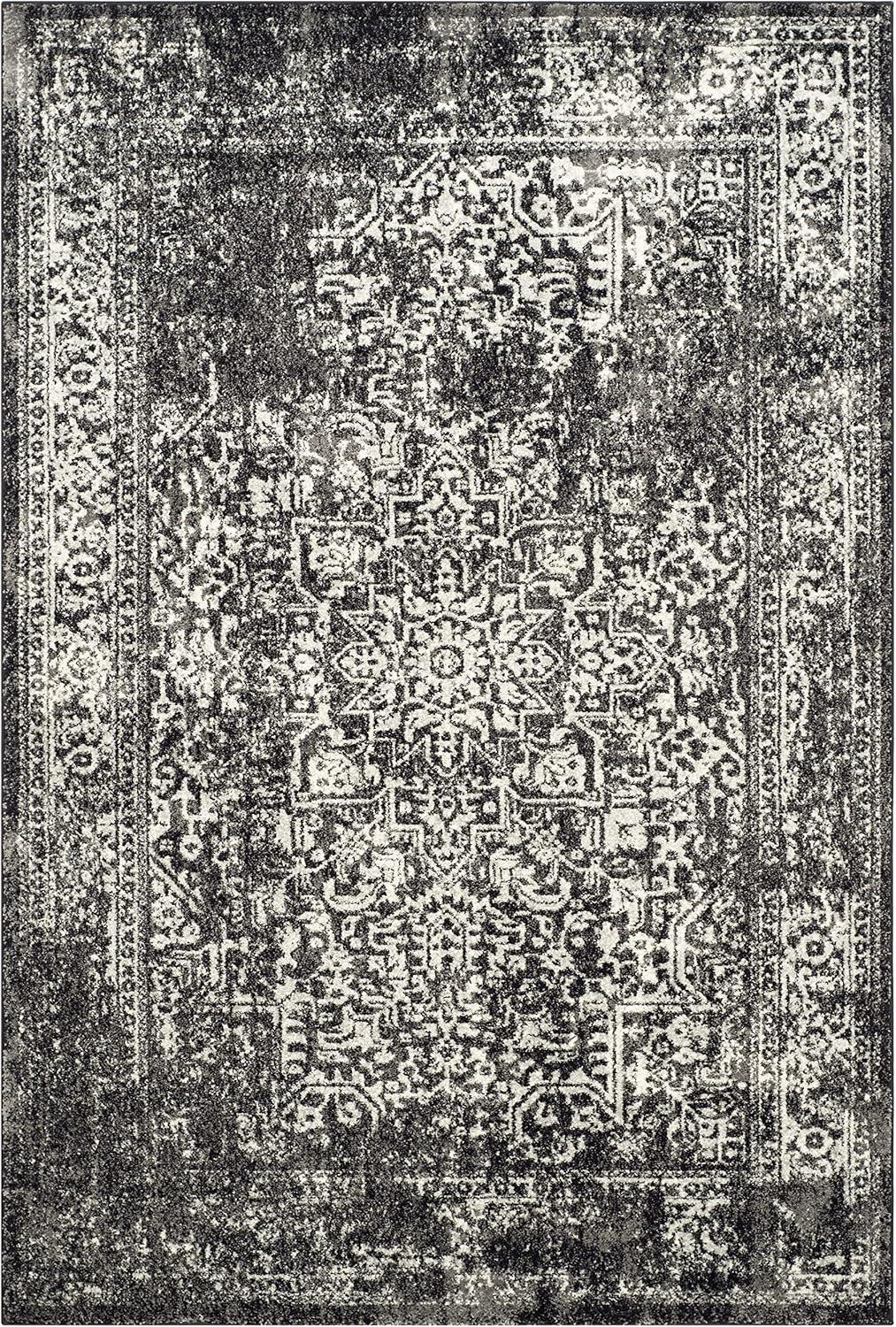 image:imageSAFAVIEH Evoke Collection Area Rug 51 x 76 Blue amp Ivory Distressed Design NonShedding amp Easy to Clean Ideal for Living Room Bedroom Dining Space EVK256CBlackGrey