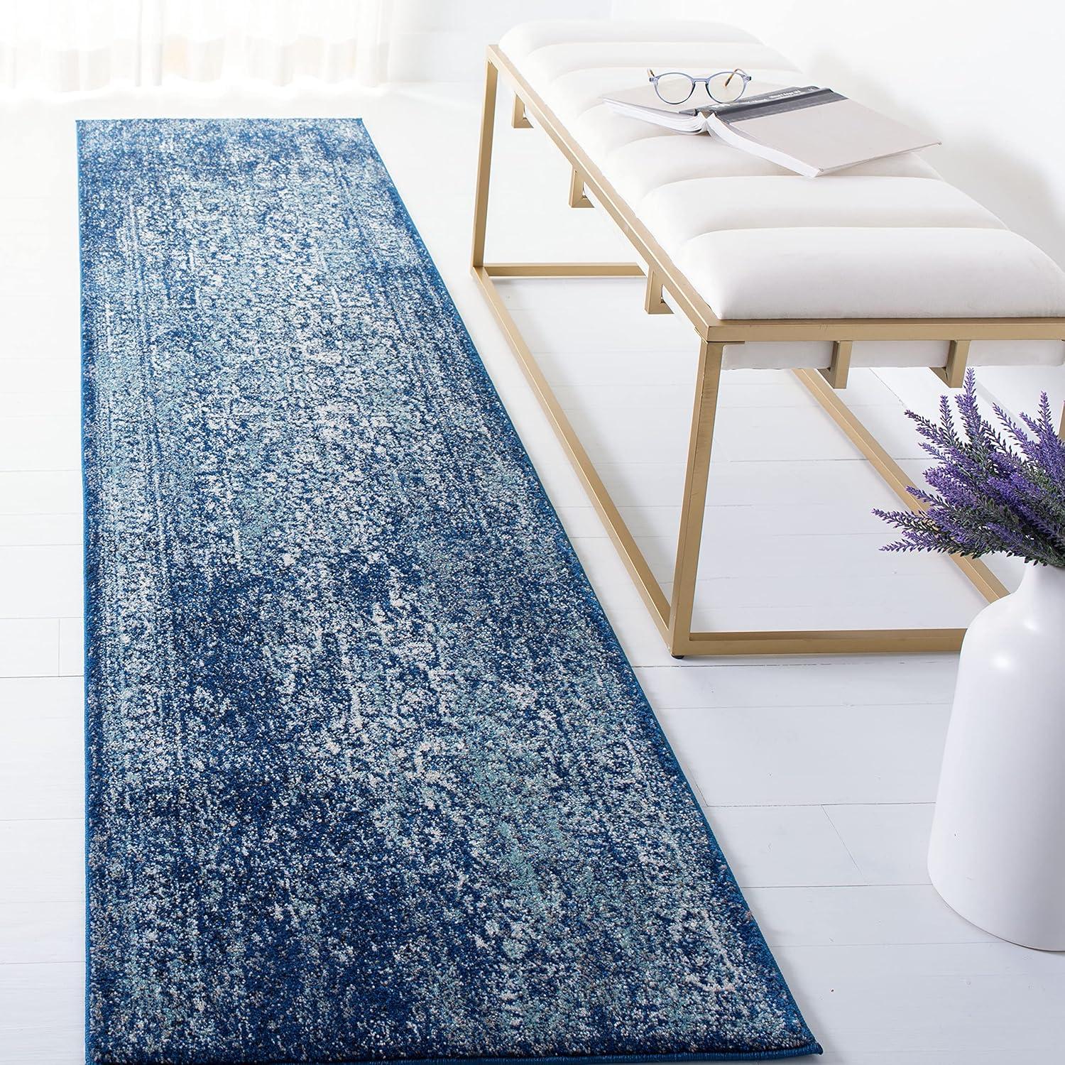 image:imageSAFAVIEH Evoke Collection Area Rug 51 x 76 Blue amp Ivory Distressed Design NonShedding amp Easy to Clean Ideal for Living Room Bedroom Dining Space EVK256CNavyIvory