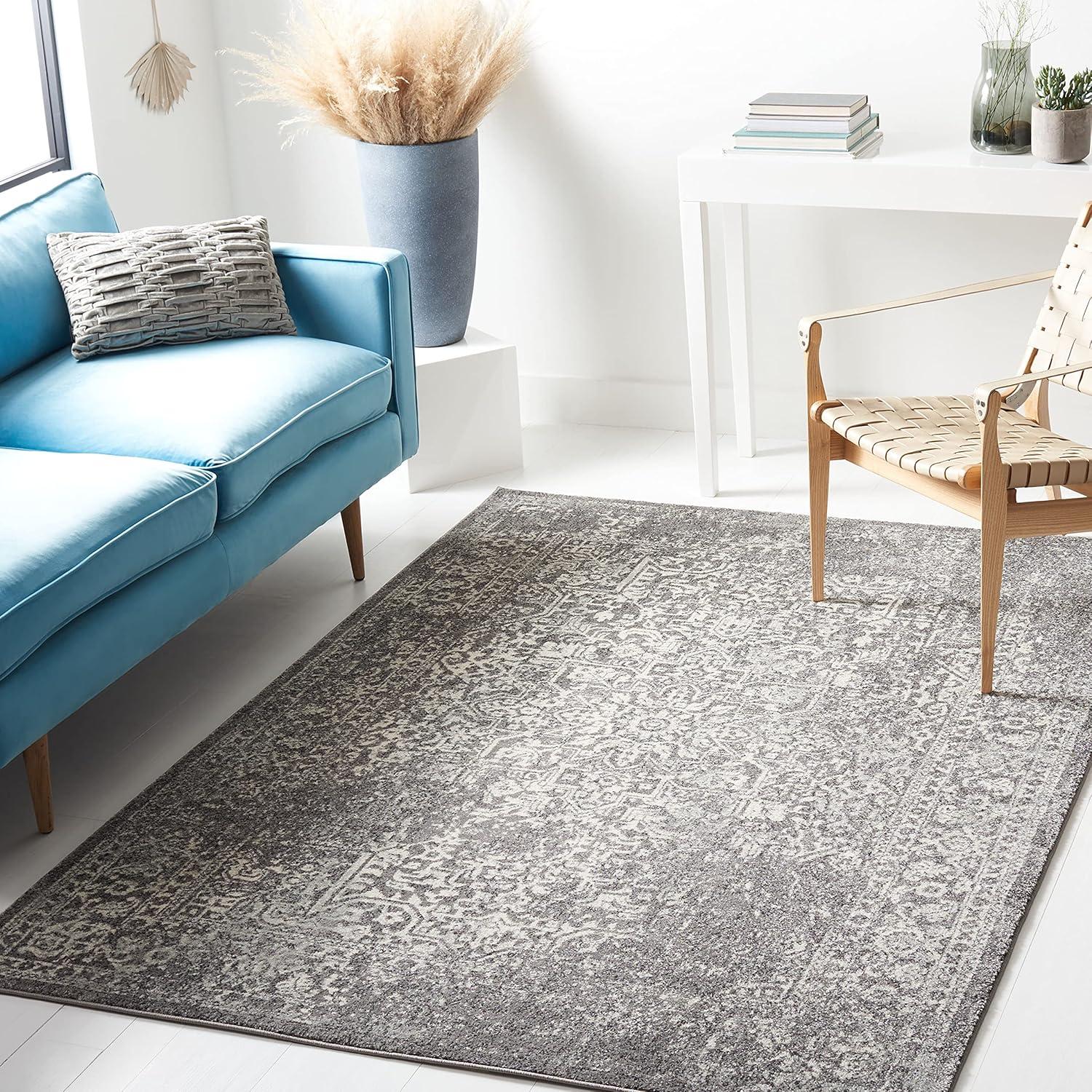 image:imageSAFAVIEH Evoke Collection Area Rug 51 x 76 Blue amp Ivory Distressed Design NonShedding amp Easy to Clean Ideal for Living Room Bedroom Dining Space EVK256CGreyIvory
