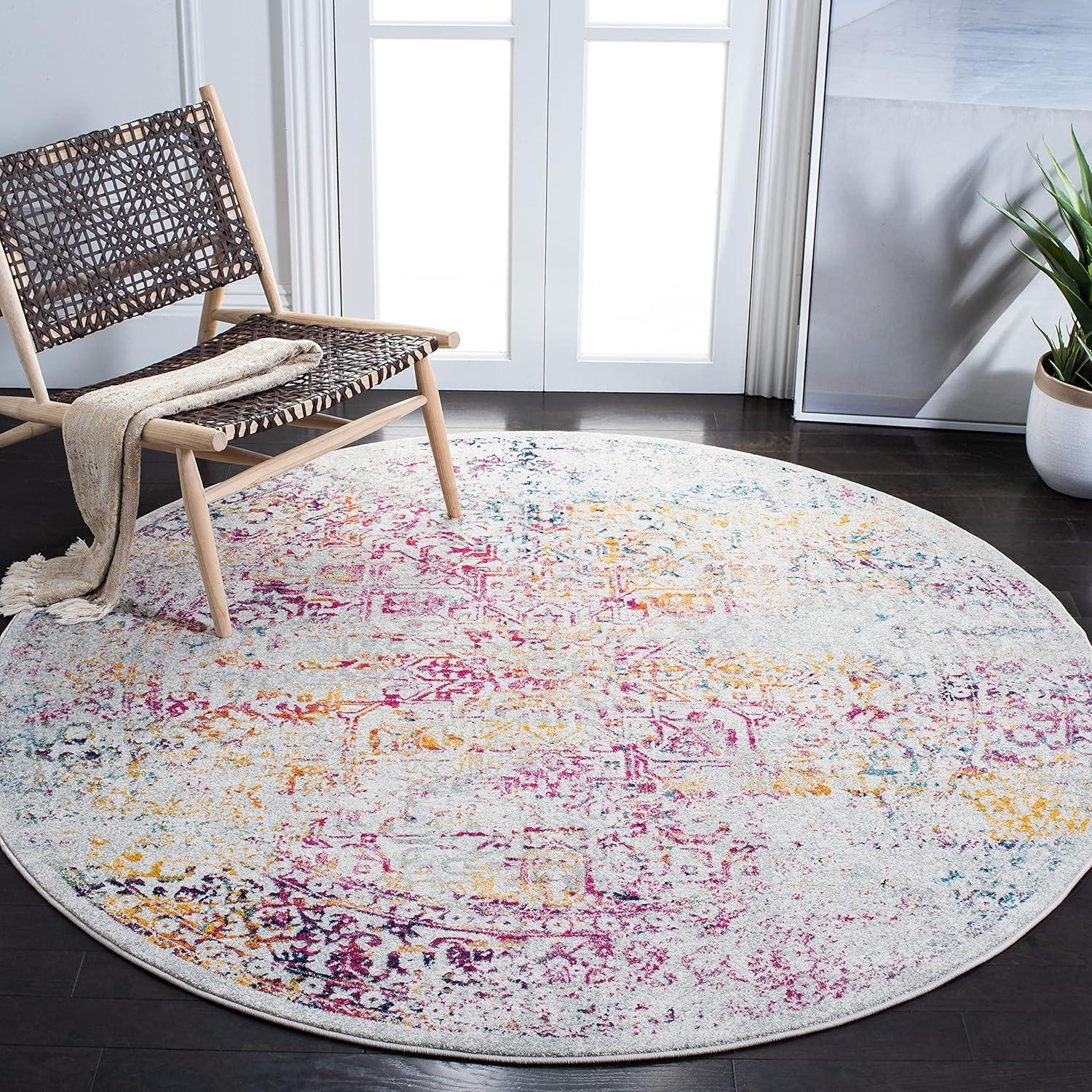 image:imageSAFAVIEH Evoke Collection Area Rug 51 x 76 Blue amp Ivory Distressed Design NonShedding amp Easy to Clean Ideal for Living Room Bedroom Dining Space EVK256CIvoryFuchsia