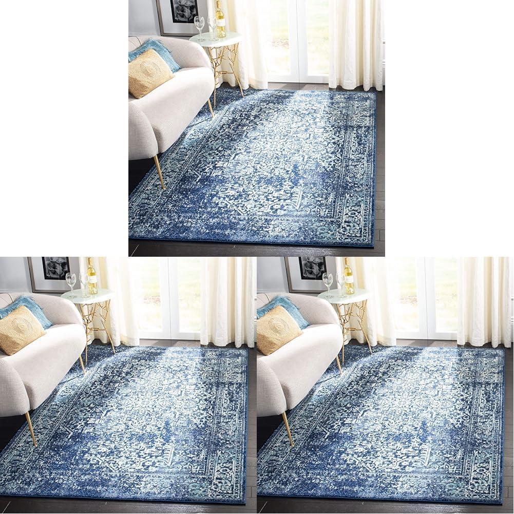 image:imageSAFAVIEH Evoke Collection Area Rug 51 x 76 Blue amp Ivory Distressed Design NonShedding amp Easy to Clean Ideal for Living Room Bedroom Dining Space EVK256CNavyIvory