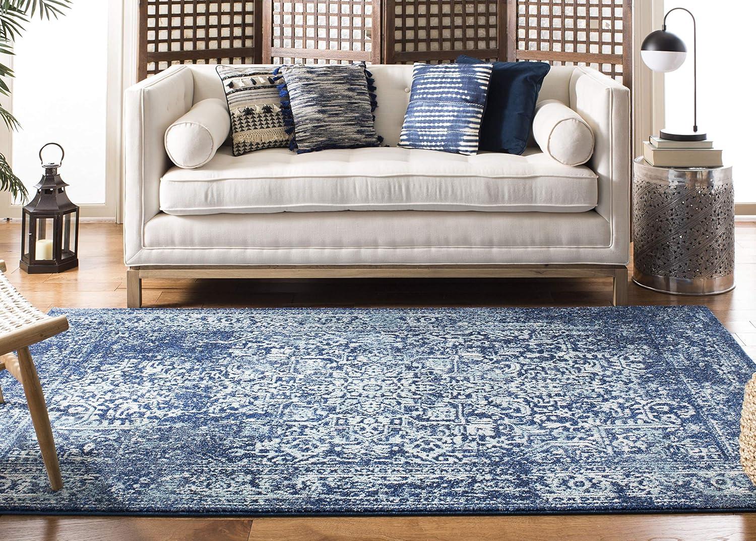 image:imageSAFAVIEH Evoke Collection Area Rug 51 x 76 Blue amp Ivory Distressed Design NonShedding amp Easy to Clean Ideal for Living Room Bedroom Dining Space EVK256CNavyIvory