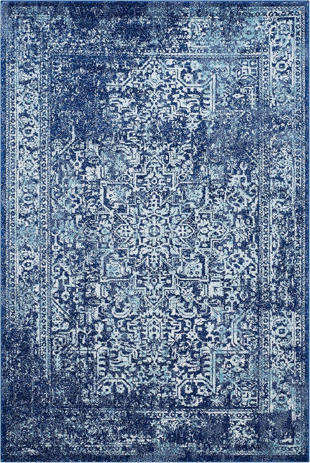 image:imageSAFAVIEH Evoke Collection Area Rug 51 x 76 Blue amp Ivory Distressed Design NonShedding amp Easy to Clean Ideal for Living Room Bedroom Dining Space EVK256CNavyIvory