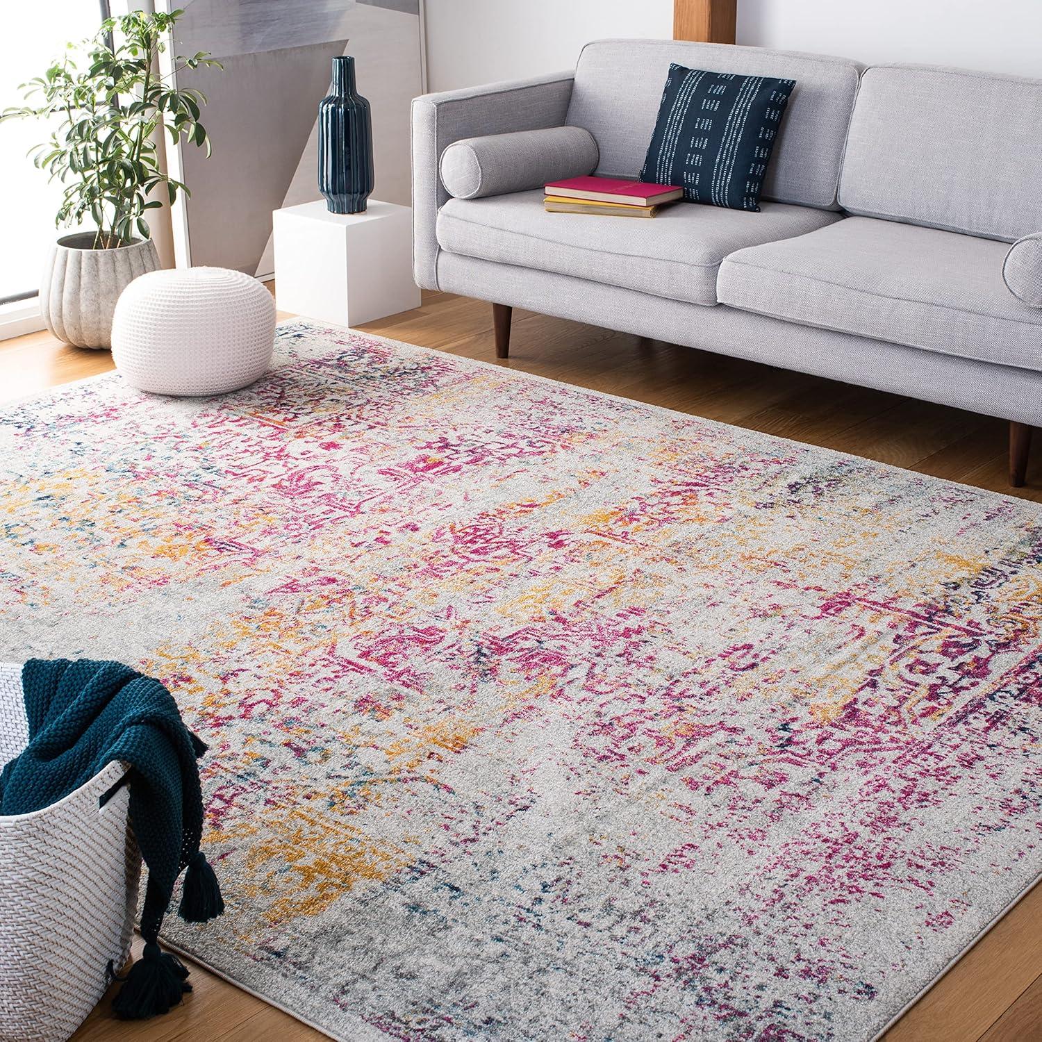 image:imageSAFAVIEH Evoke Collection Area Rug 51 x 76 Blue amp Ivory Distressed Design NonShedding amp Easy to Clean Ideal for Living Room Bedroom Dining Space EVK256CIvoryFuchsia