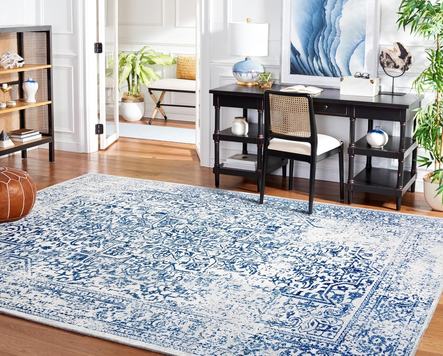 image:imageSAFAVIEH Evoke Collection Area Rug 51 x 76 Blue amp Ivory Distressed Design NonShedding amp Easy to Clean Ideal for Living Room Bedroom Dining Space EVK256CIvoryNavy