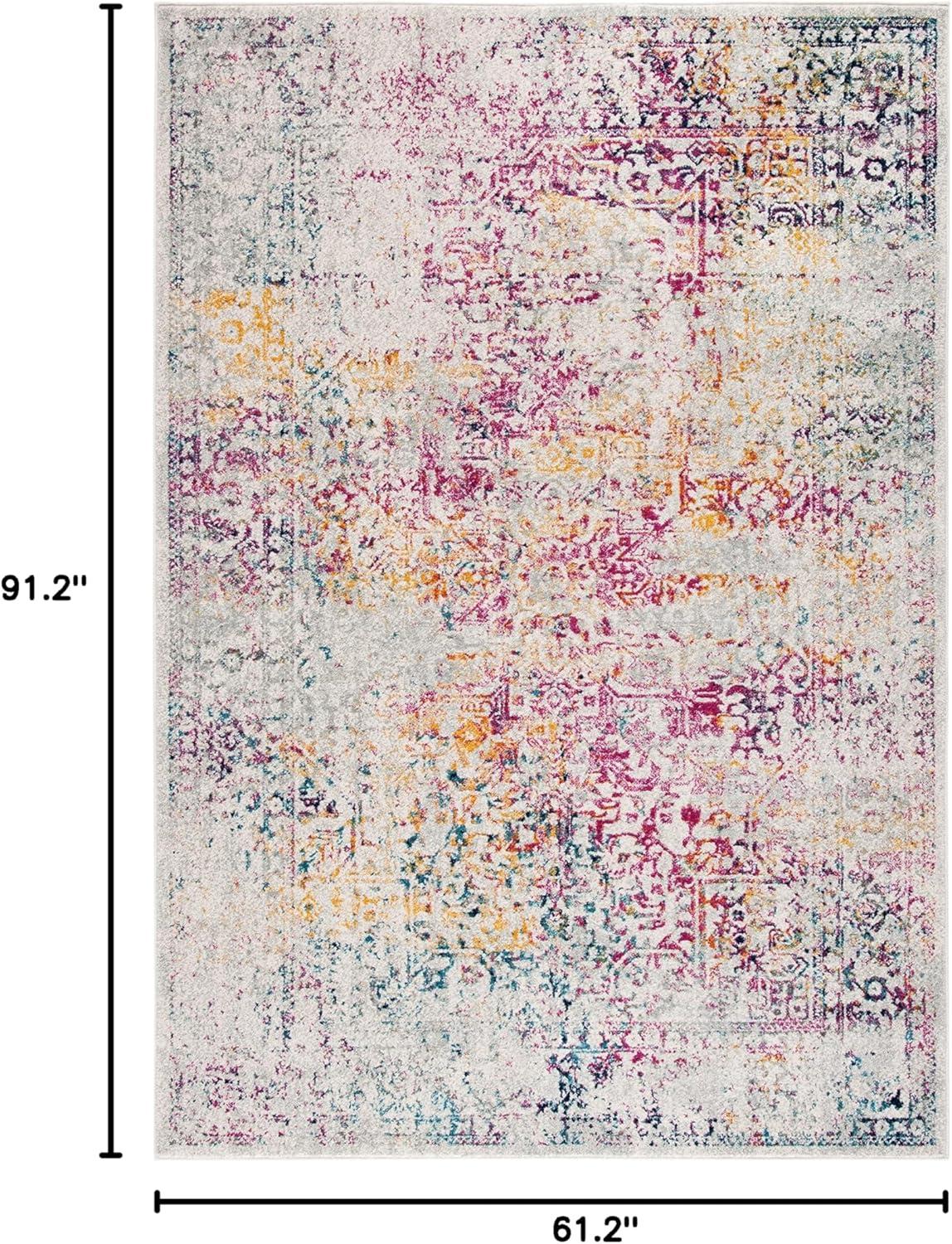 image:imageSAFAVIEH Evoke Collection Area Rug 51 x 76 Blue amp Ivory Distressed Design NonShedding amp Easy to Clean Ideal for Living Room Bedroom Dining Space EVK256CIvoryFuchsia