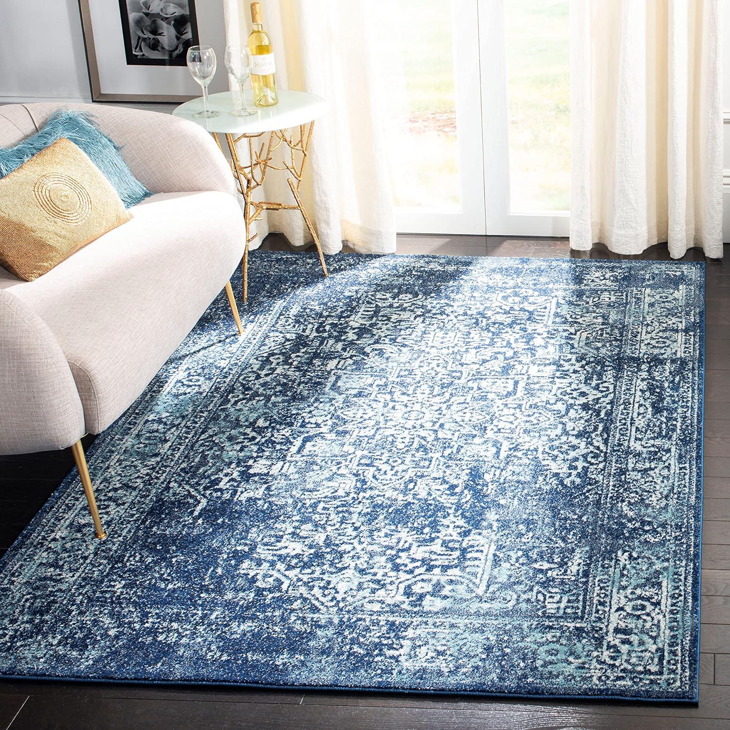 image:imageSAFAVIEH Evoke Collection Area Rug 51 x 76 Blue amp Ivory Distressed Design NonShedding amp Easy to Clean Ideal for Living Room Bedroom Dining Space EVK256CNavyIvory