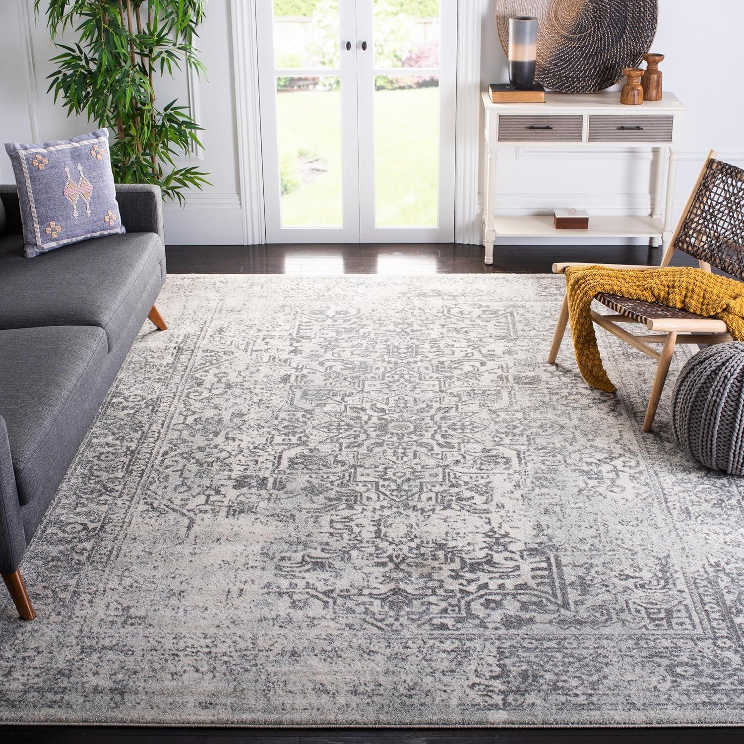 image:imageSAFAVIEH Evoke Collection Area Rug 51 x 76 Blue amp Ivory Distressed Design NonShedding amp Easy to Clean Ideal for Living Room Bedroom Dining Space EVK256CIvoryGrey