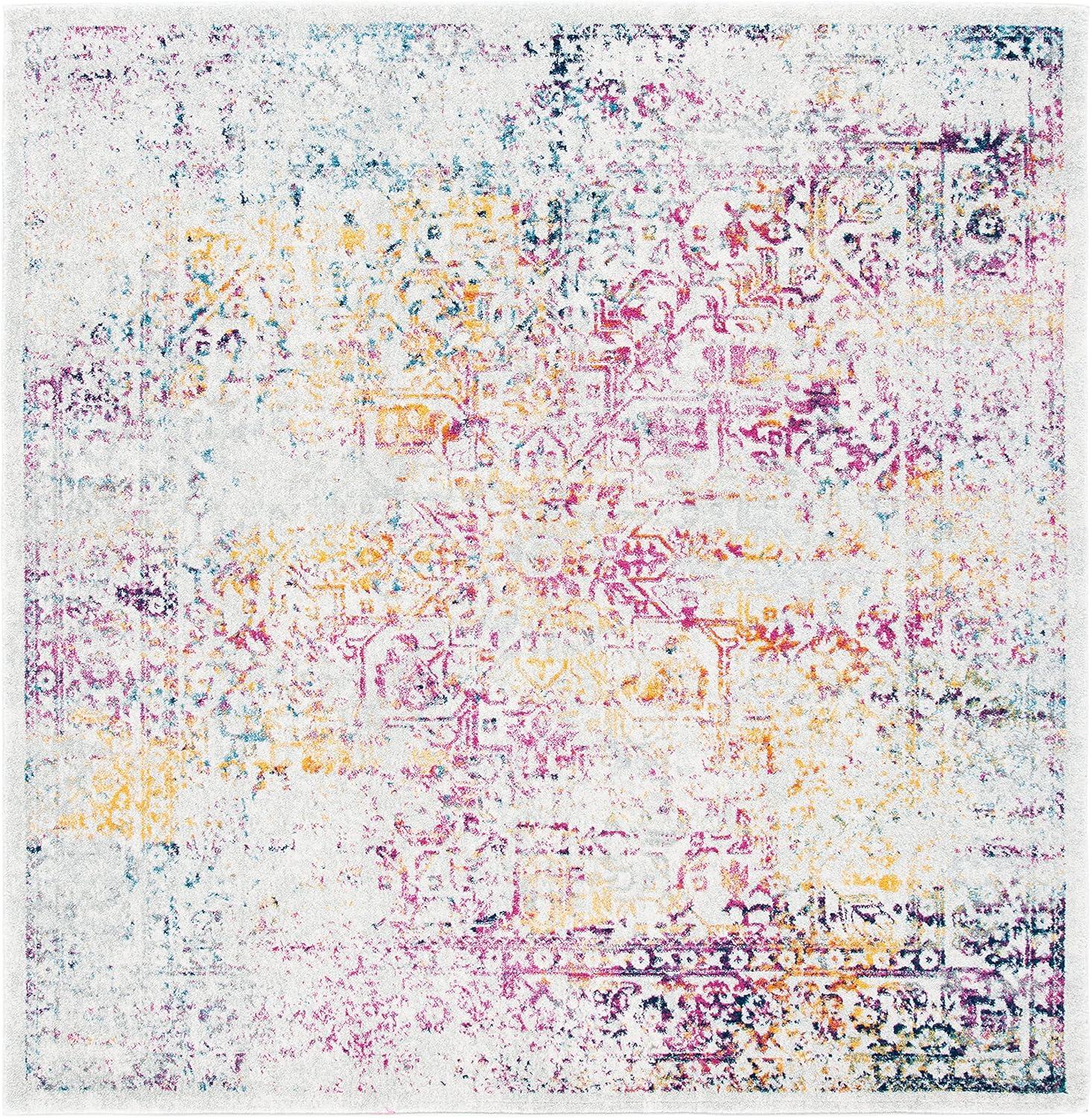 image:imageSAFAVIEH Evoke Collection Area Rug 51 x 76 Blue amp Ivory Distressed Design NonShedding amp Easy to Clean Ideal for Living Room Bedroom Dining Space EVK256CIvoryFuchsia