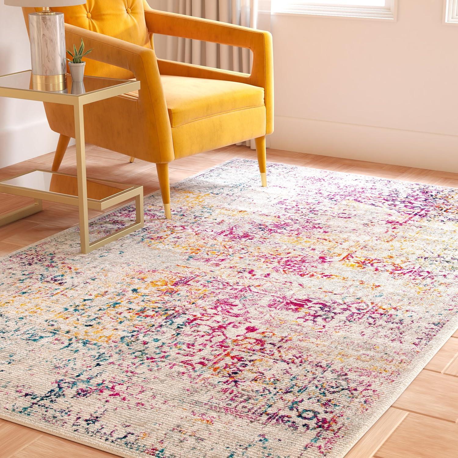image:imageSAFAVIEH Evoke Collection Area Rug 51 x 76 Blue amp Ivory Distressed Design NonShedding amp Easy to Clean Ideal for Living Room Bedroom Dining Space EVK256CIvoryFuchsia