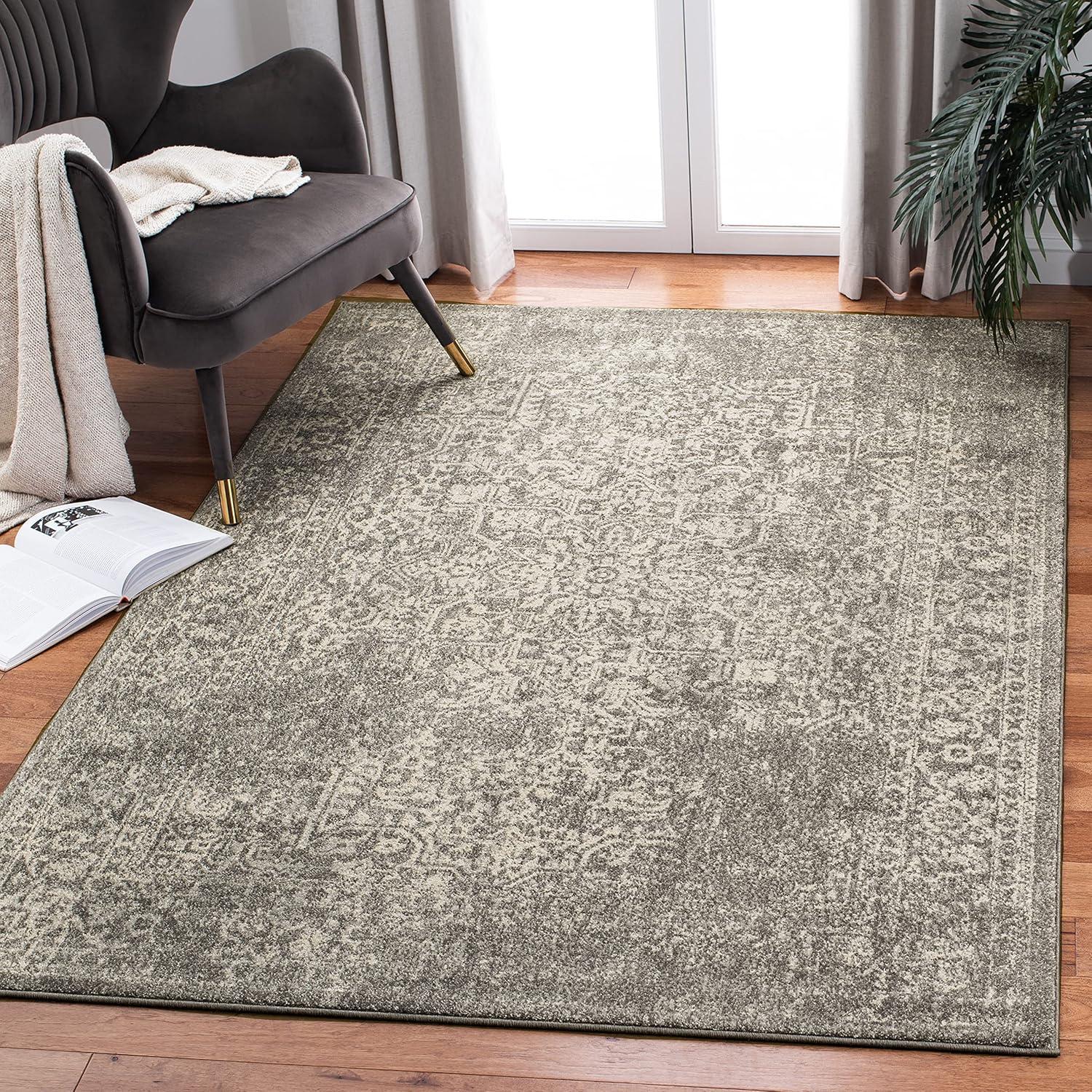 image:imageSAFAVIEH Evoke Collection Area Rug 51 x 76 Blue amp Ivory Distressed Design NonShedding amp Easy to Clean Ideal for Living Room Bedroom Dining Space EVK256CSilverIvory