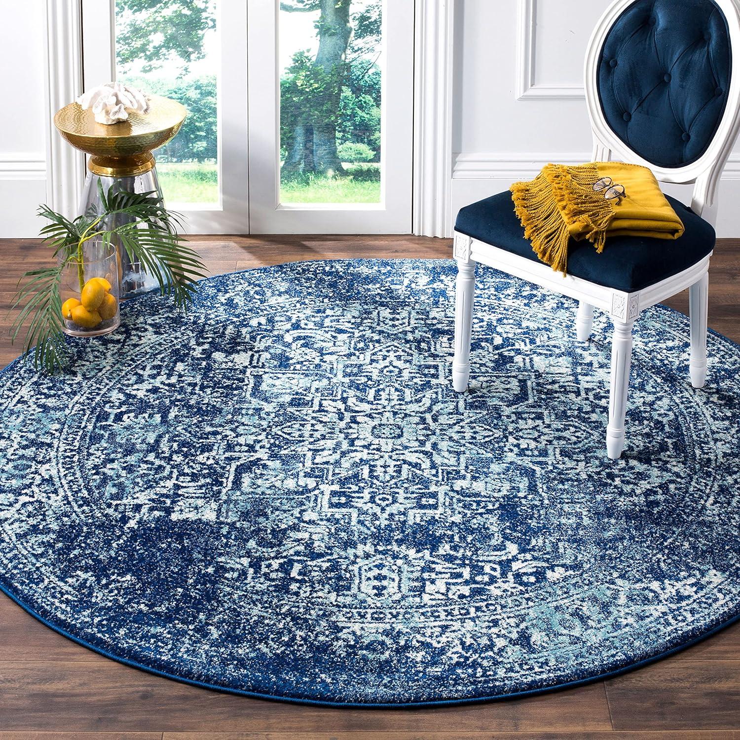 image:imageSAFAVIEH Evoke Collection Area Rug 51 x 76 Blue amp Ivory Distressed Design NonShedding amp Easy to Clean Ideal for Living Room Bedroom Dining Space EVK256CNavyIvory