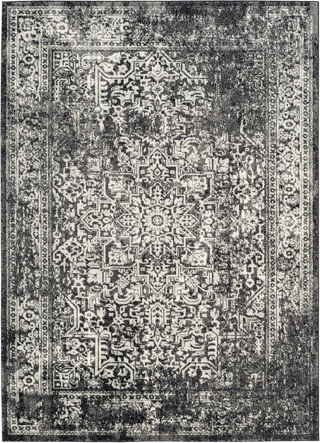 image:imageSAFAVIEH Evoke Collection Area Rug 51 x 76 Blue amp Ivory Distressed Design NonShedding amp Easy to Clean Ideal for Living Room Bedroom Dining Space EVK256CBlackGrey
