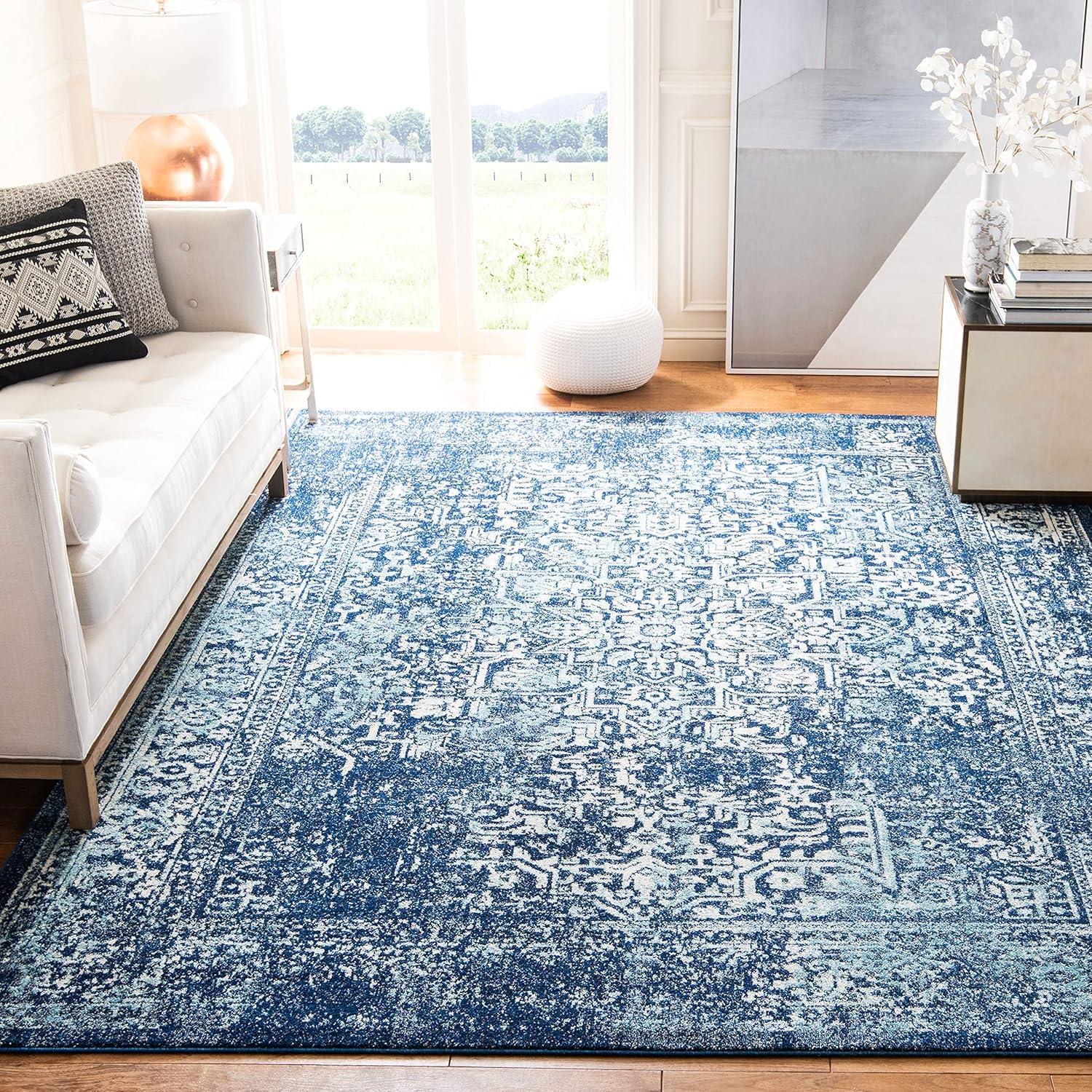 image:imageSAFAVIEH Evoke Collection Area Rug 51 x 76 Blue amp Ivory Distressed Design NonShedding amp Easy to Clean Ideal for Living Room Bedroom Dining Space EVK256CNavyIvory