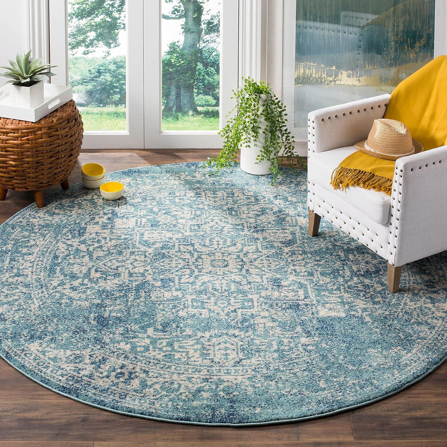 image:imageSAFAVIEH Evoke Collection Area Rug 51 x 76 Blue amp Ivory Distressed Design NonShedding amp Easy to Clean Ideal for Living Room Bedroom Dining Space EVK256CBlueIvory