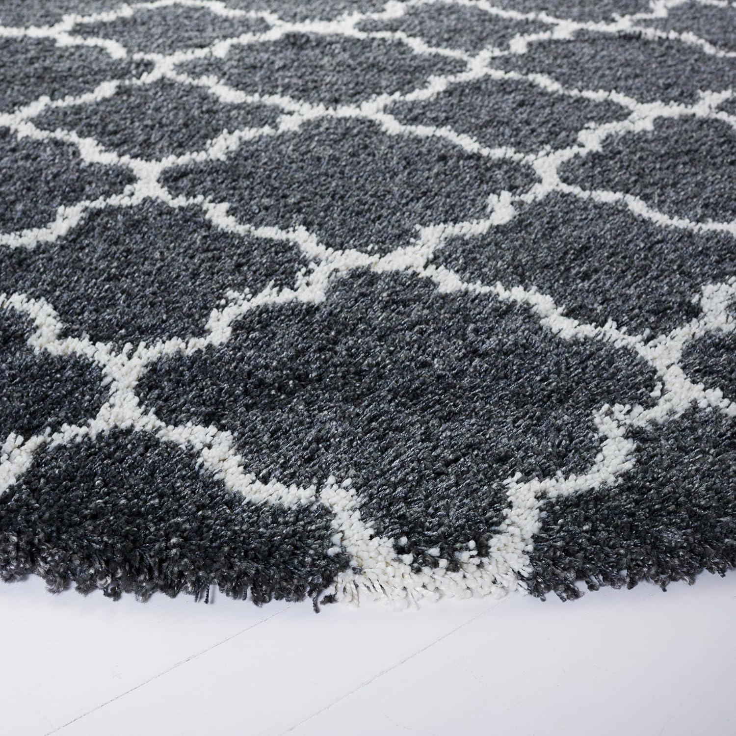 image:imageSAFAVIEH Hudson Shag Collection Area Rug 53 x 76 Grey amp Ivory Moroccan Trellis Design NonShedding amp Easy Care 2inch Thick Ideal for High Traffic Areas in Living Room Bedroom SGH282BDark GreyIvory