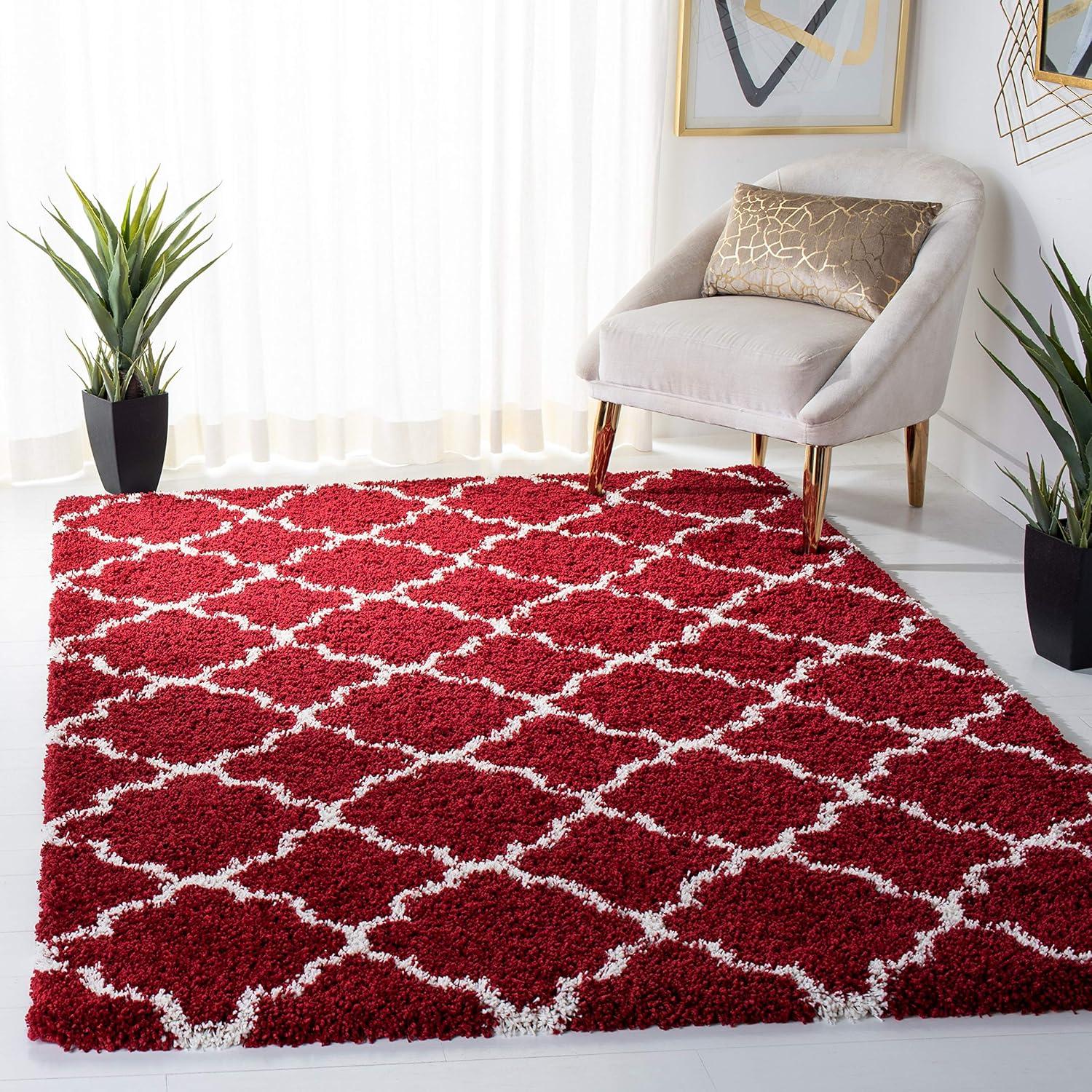 image:imageSAFAVIEH Hudson Shag Collection Area Rug 53 x 76 Grey amp Ivory Moroccan Trellis Design NonShedding amp Easy Care 2inch Thick Ideal for High Traffic Areas in Living Room Bedroom SGH282BRedIvory