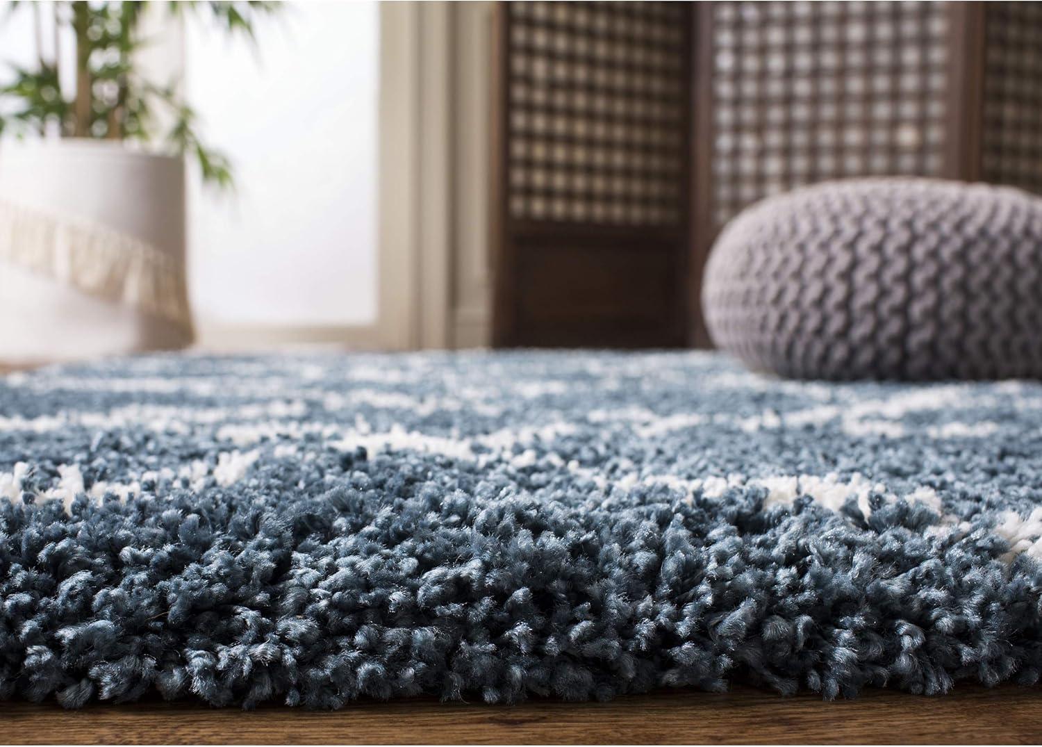 image:imageSAFAVIEH Hudson Shag Collection Area Rug 53 x 76 Grey amp Ivory Moroccan Trellis Design NonShedding amp Easy Care 2inch Thick Ideal for High Traffic Areas in Living Room Bedroom SGH282BSlate BlueIvory