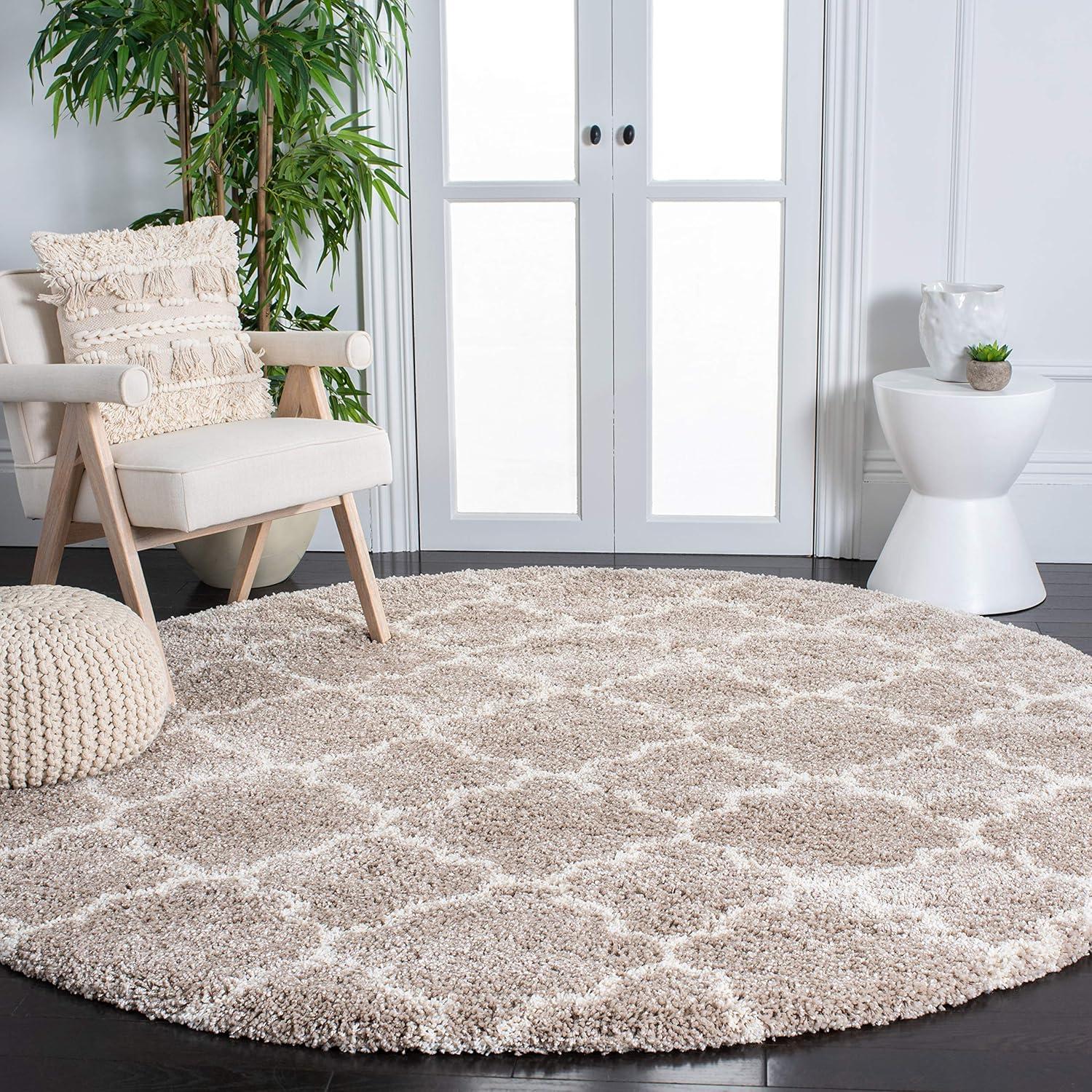 image:imageSAFAVIEH Hudson Shag Collection Area Rug 53 x 76 Grey amp Ivory Moroccan Trellis Design NonShedding amp Easy Care 2inch Thick Ideal for High Traffic Areas in Living Room Bedroom SGH282BBeigeIvory