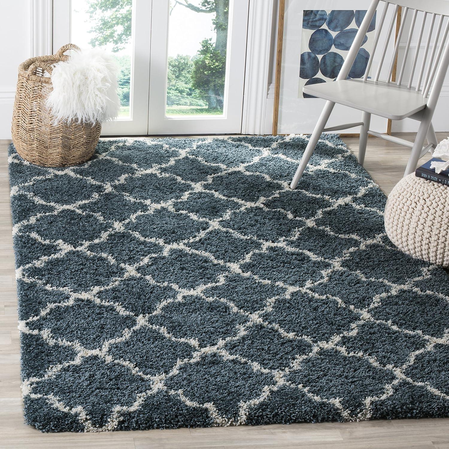image:imageSAFAVIEH Hudson Shag Collection Area Rug 53 x 76 Grey amp Ivory Moroccan Trellis Design NonShedding amp Easy Care 2inch Thick Ideal for High Traffic Areas in Living Room Bedroom SGH282BSlate BlueIvory