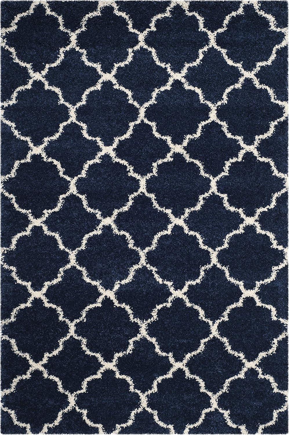 image:imageSAFAVIEH Hudson Shag Collection Area Rug 53 x 76 Grey amp Ivory Moroccan Trellis Design NonShedding amp Easy Care 2inch Thick Ideal for High Traffic Areas in Living Room Bedroom SGH282BNavyIvory