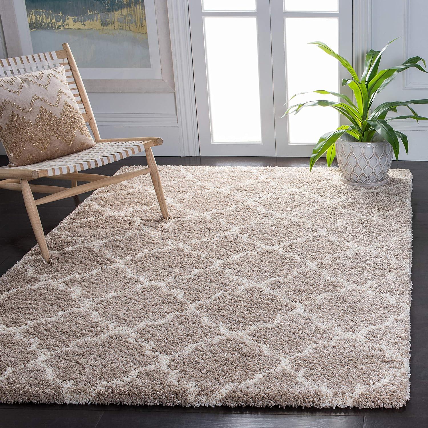 image:imageSAFAVIEH Hudson Shag Collection Area Rug 53 x 76 Grey amp Ivory Moroccan Trellis Design NonShedding amp Easy Care 2inch Thick Ideal for High Traffic Areas in Living Room Bedroom SGH282BBeigeIvory