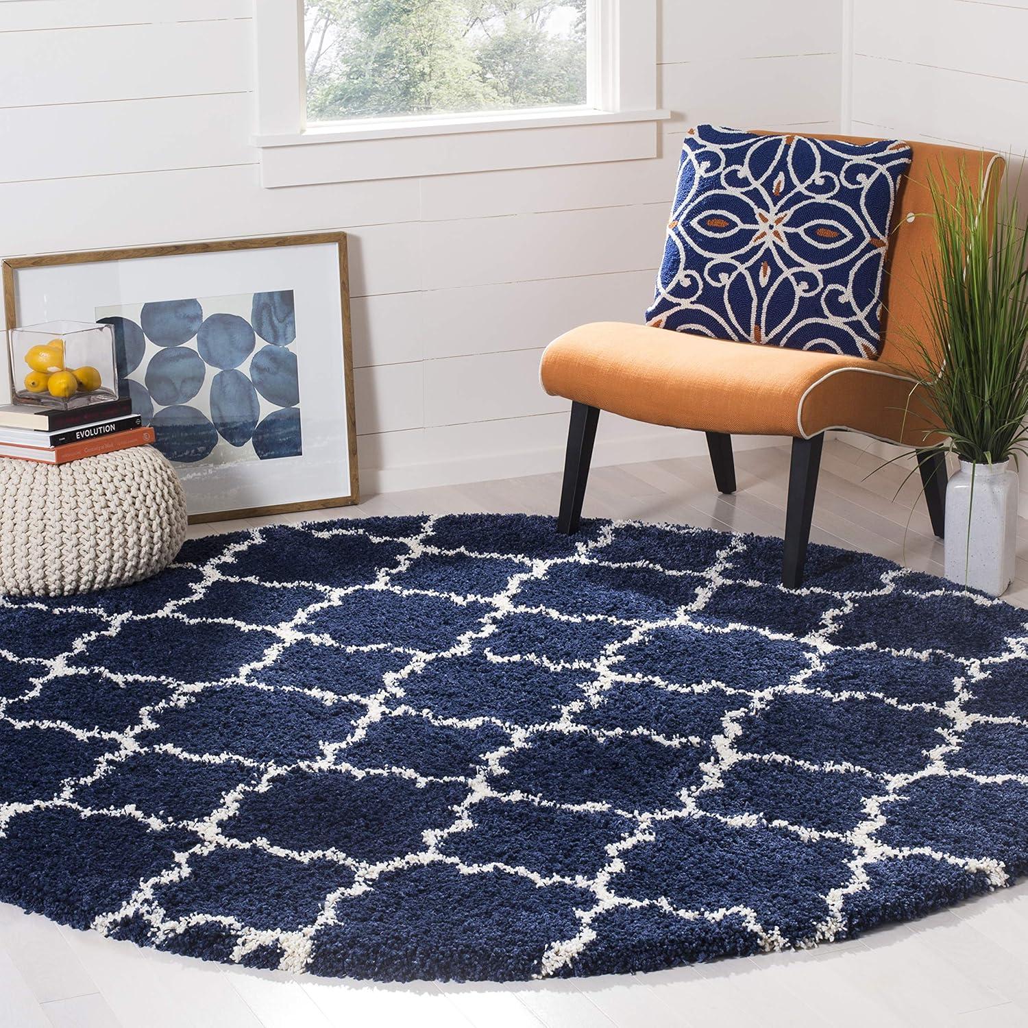 image:imageSAFAVIEH Hudson Shag Collection Area Rug 53 x 76 Grey amp Ivory Moroccan Trellis Design NonShedding amp Easy Care 2inch Thick Ideal for High Traffic Areas in Living Room Bedroom SGH282BNavyIvory
